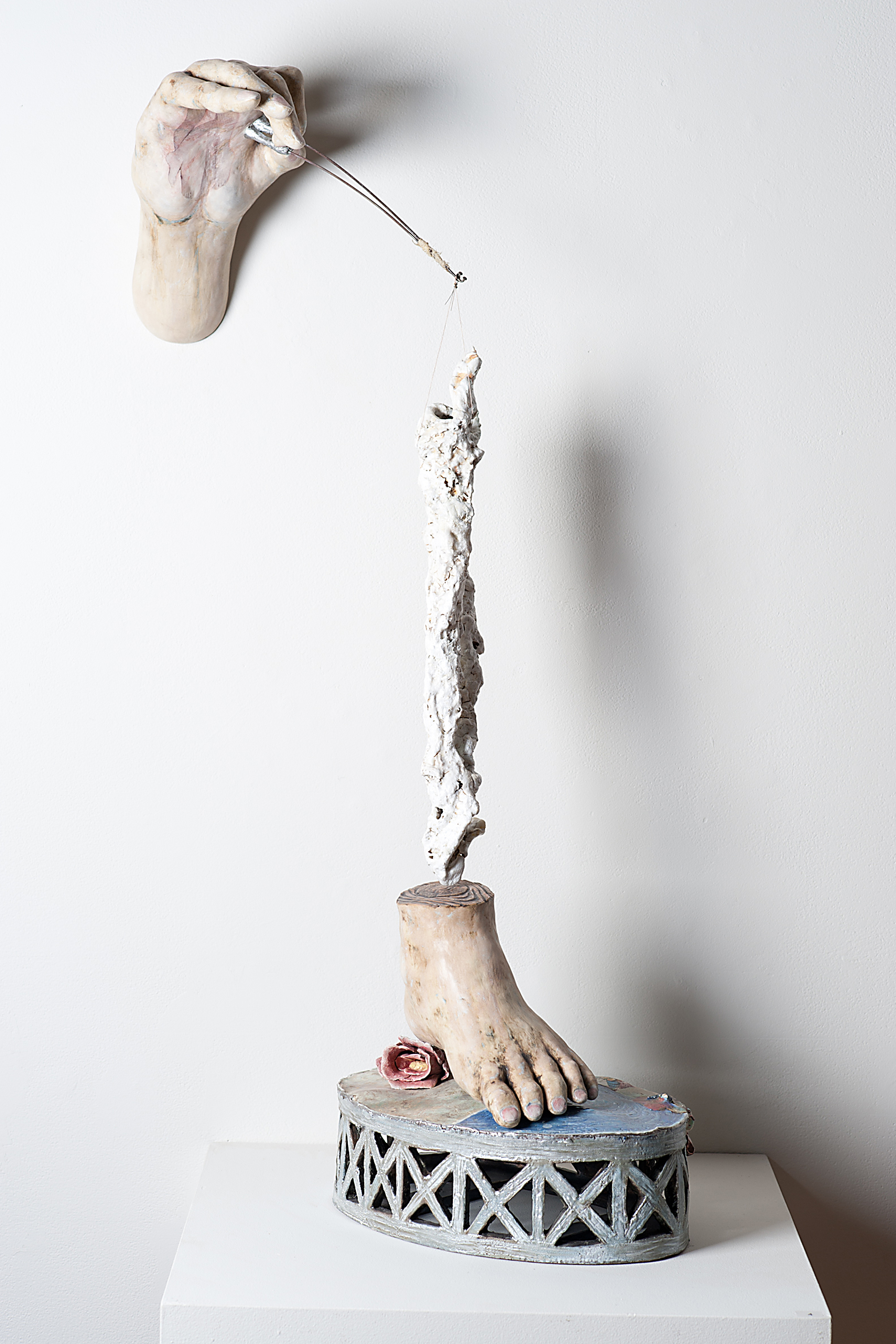 Prosthesis 1, 18″W x 16″D x 36″H, multiple fired porcelain, metal wire, 2010