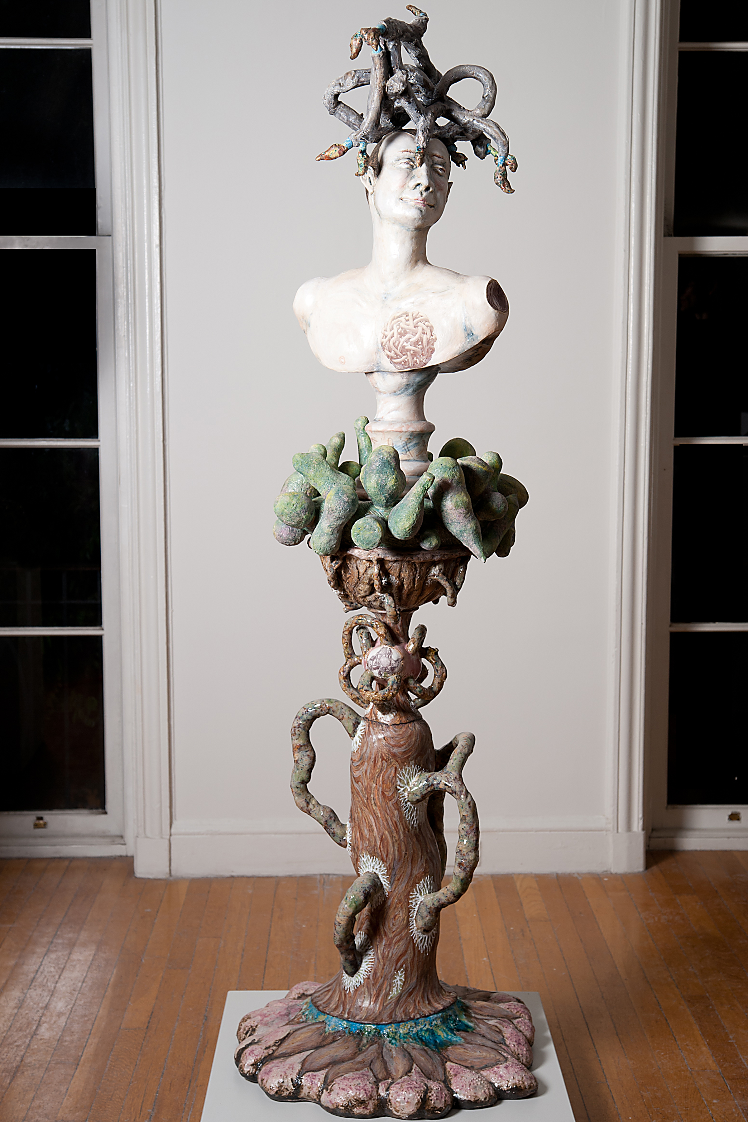 Root, Knot, Bramble, 25″W x 25″D x 84″H, multiple fired stoneware, egyptian paste, 2010
