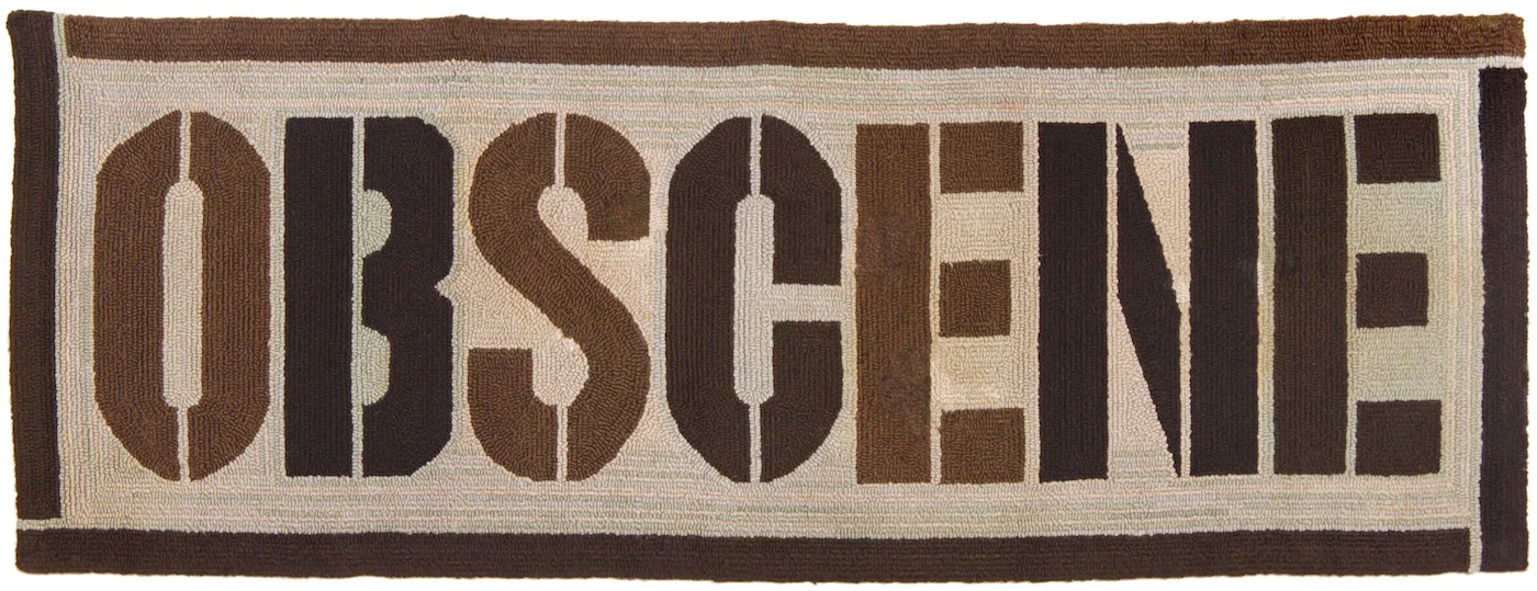 Dorothy Grebenak, “Obscene” (1960s), wool, 26 x 71 in. (Collection of Jessie Stone)