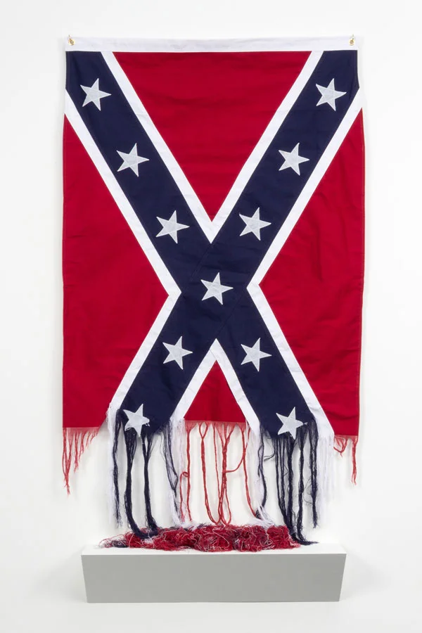 Sonya Clark, Unraveling , 2015. Cotton Confederate Flag. Photo: Courtesy The Artist. Photo Taylor Dabney