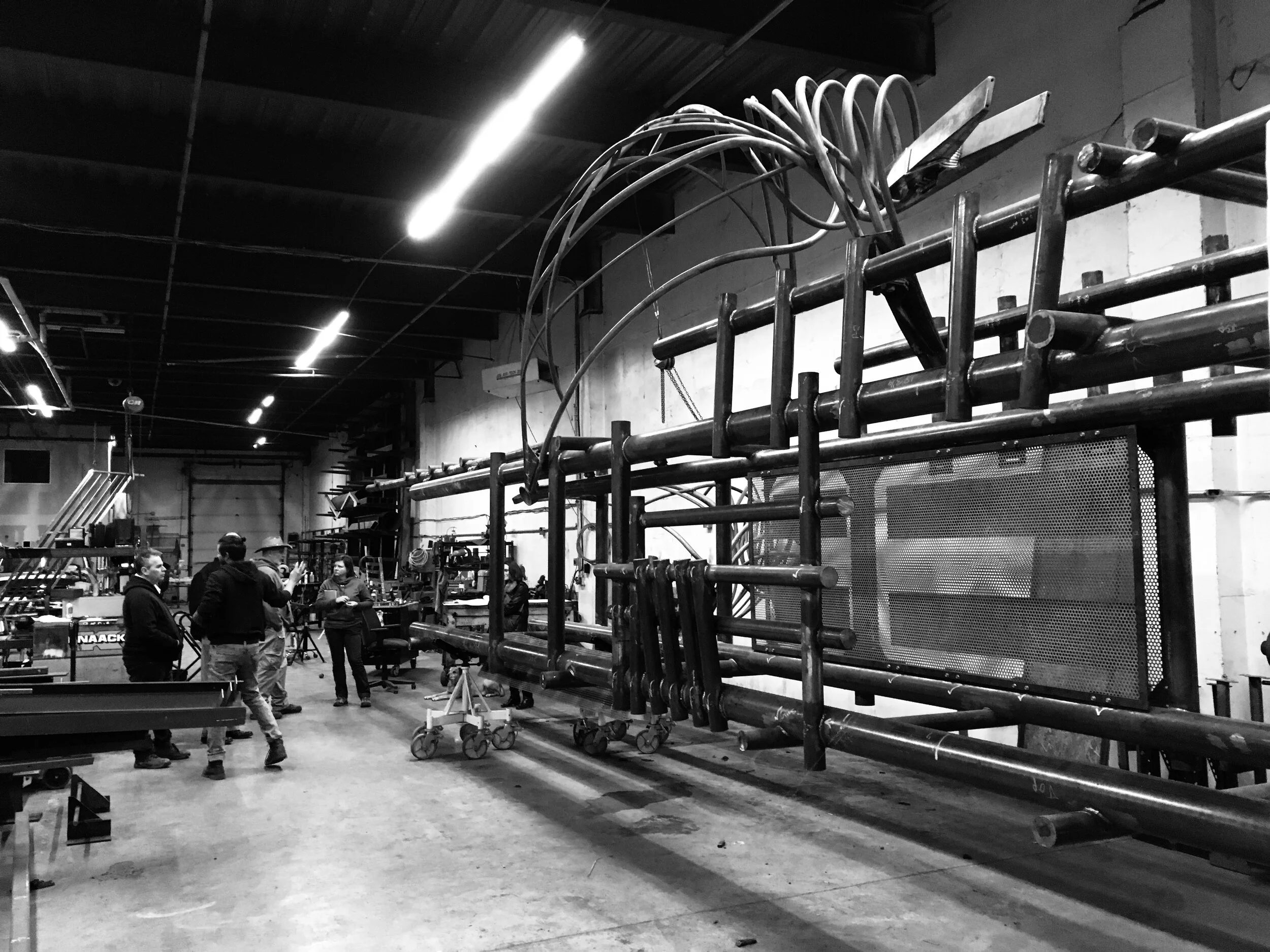  Whiting-Turner and Paint Tech, Inc. at Arcwel's shop December 2019 discuss hauling, rigging and painting of  Buoyant Force  