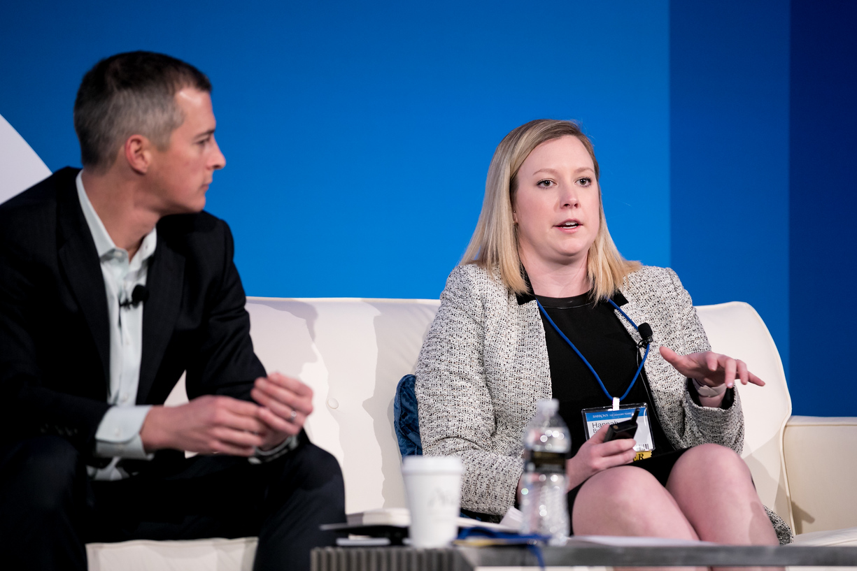  Justin Anderson (left) and Hannah Buschbom (right) presenting “BUILDING CENTERS OF INFLUENCE and Creating a Collaborative Network for Female Leaders” at Barron’s Top Advisory Teams Summit in Las Vegas, NV. Photo Credit:  LILA PHOTO  
