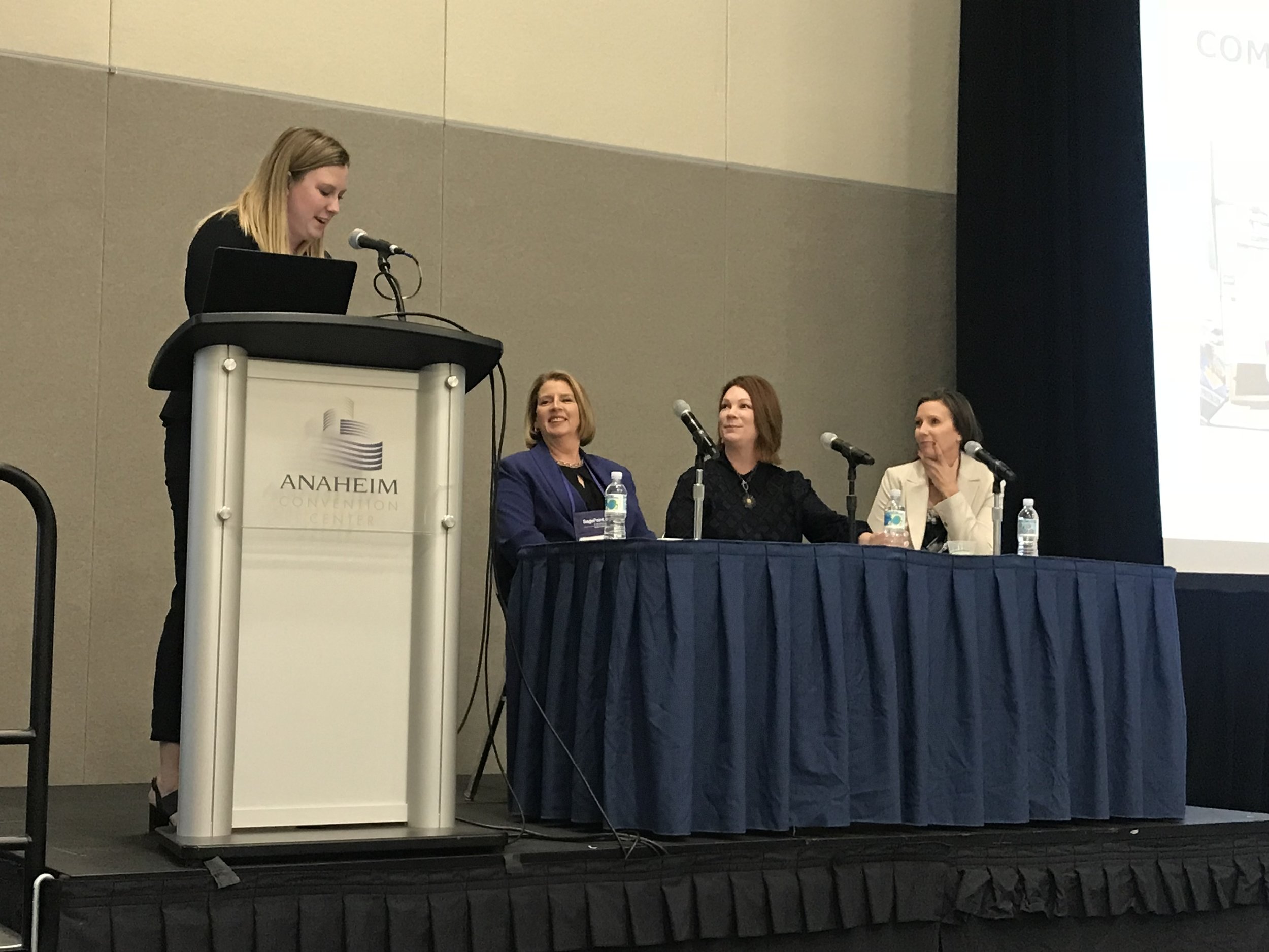  Cofounder of The W Source™ Hannah Buschbom (far left) presenting “Building a Female-Centric Professional Network: The Key to a Successful Practice” at the Advisor Group ConnectEd Conference in Anaheim, CA with panelists Michele Leach (left), Michell
