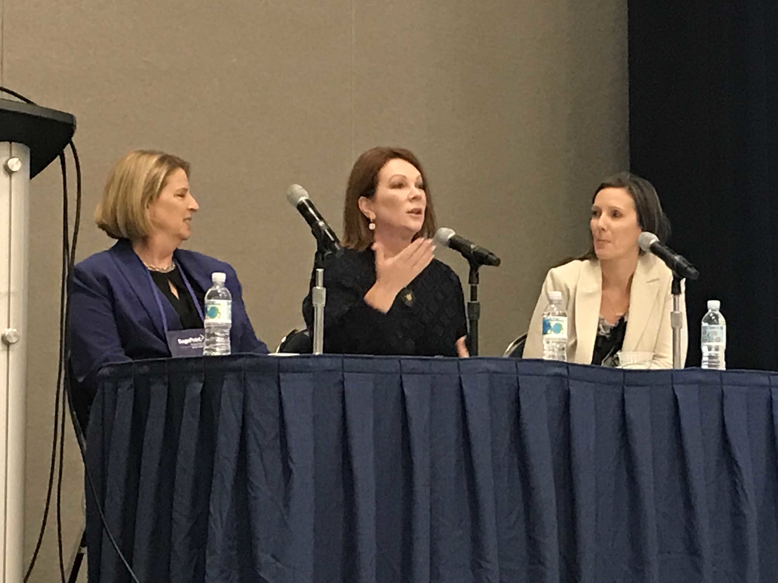  Frisco, Plano, Allen, McKinney Chapter Head Michelle Brennan Hall (center) answering a question during Q &amp; A session in “Building a Female-Centric Professional Network: The Key to a Successful Practice” session at the Advisor Group ConnectEd Con