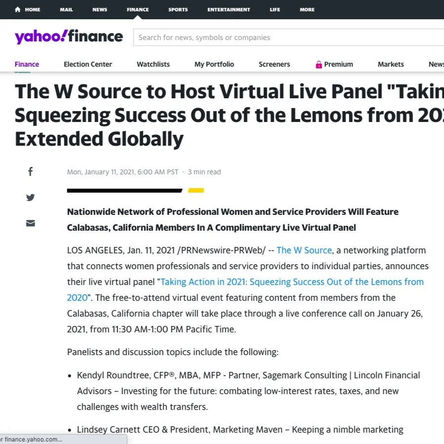The W Source to Host Virtual Live Panel "Taking Action in 2021: Squeezing Success Out of the Lemons from 2020"