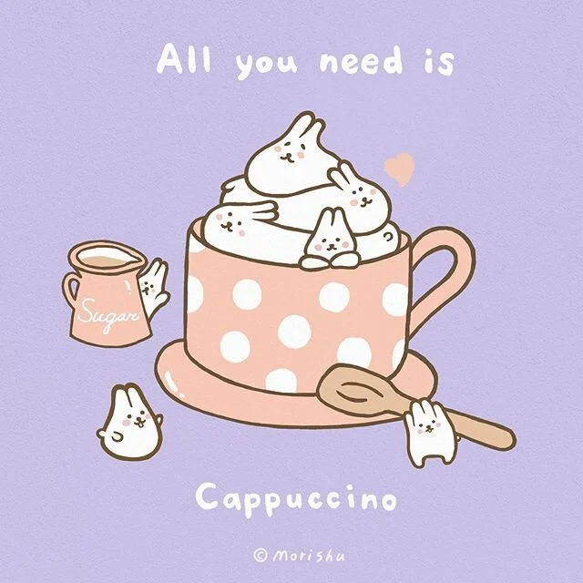 All you need is cappuccino! ☕ ❤️⁣⁣
點給靈魂還在休假的你一份濃縮卡布奇諾，⁣⁣
讓麻糬兔陪你醒醒神，⁣⁣
繼續燃燒奮鬥一下午！💪⁣⁣
#cappuccino #morishu #rabbit #coffee #kawaii #coffeelover