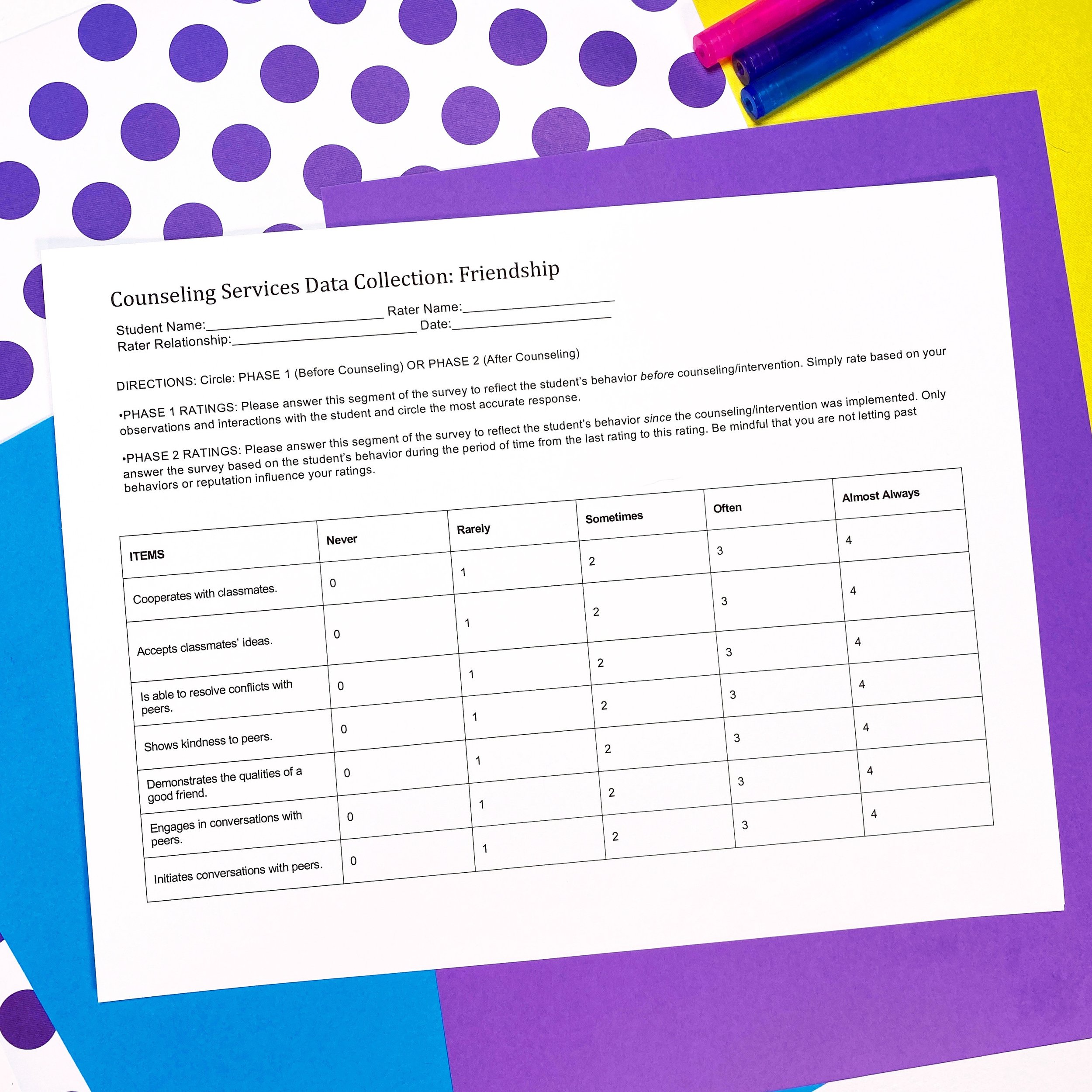 school counseling behavior survey form
