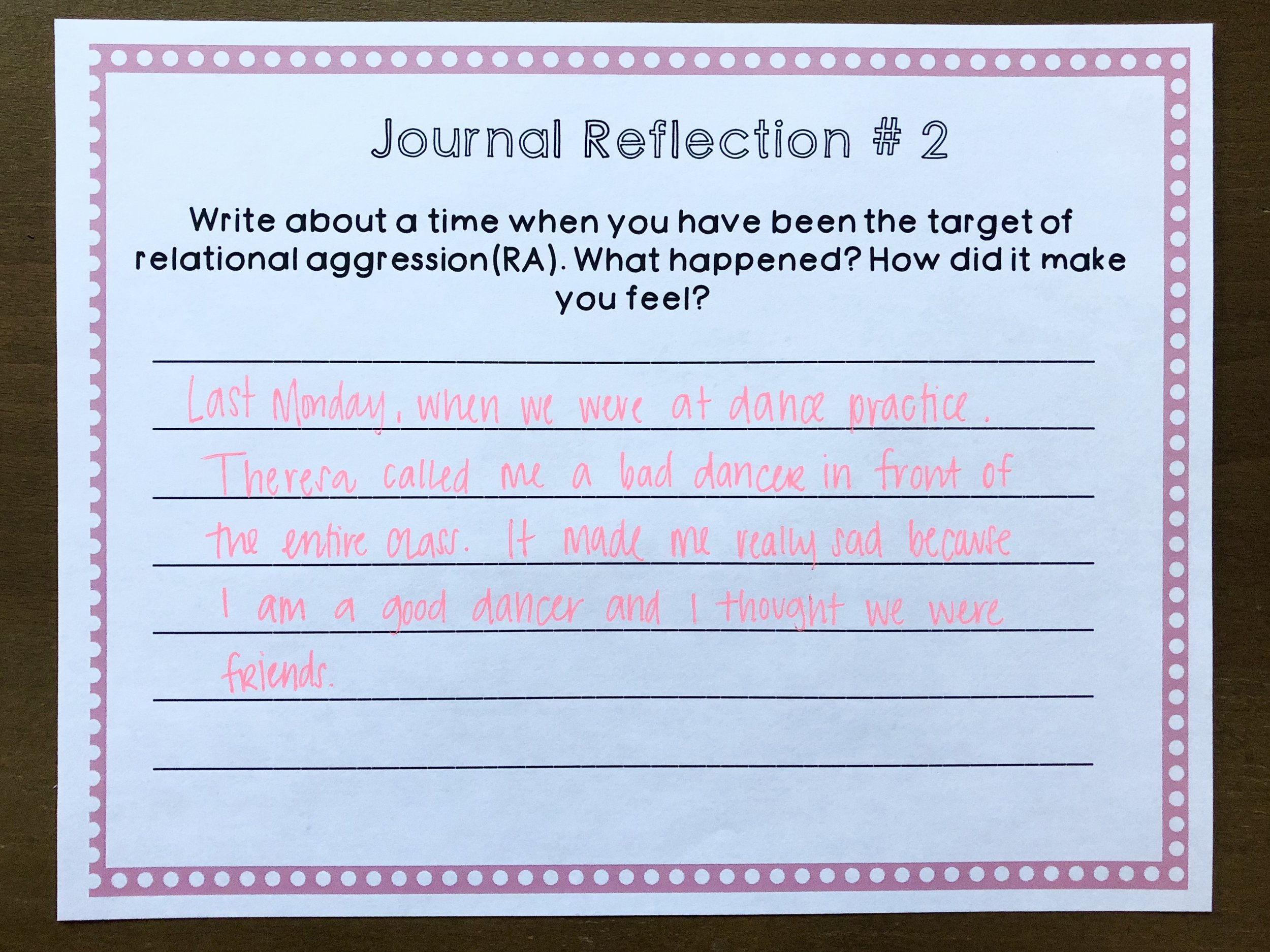 journal reflection activity