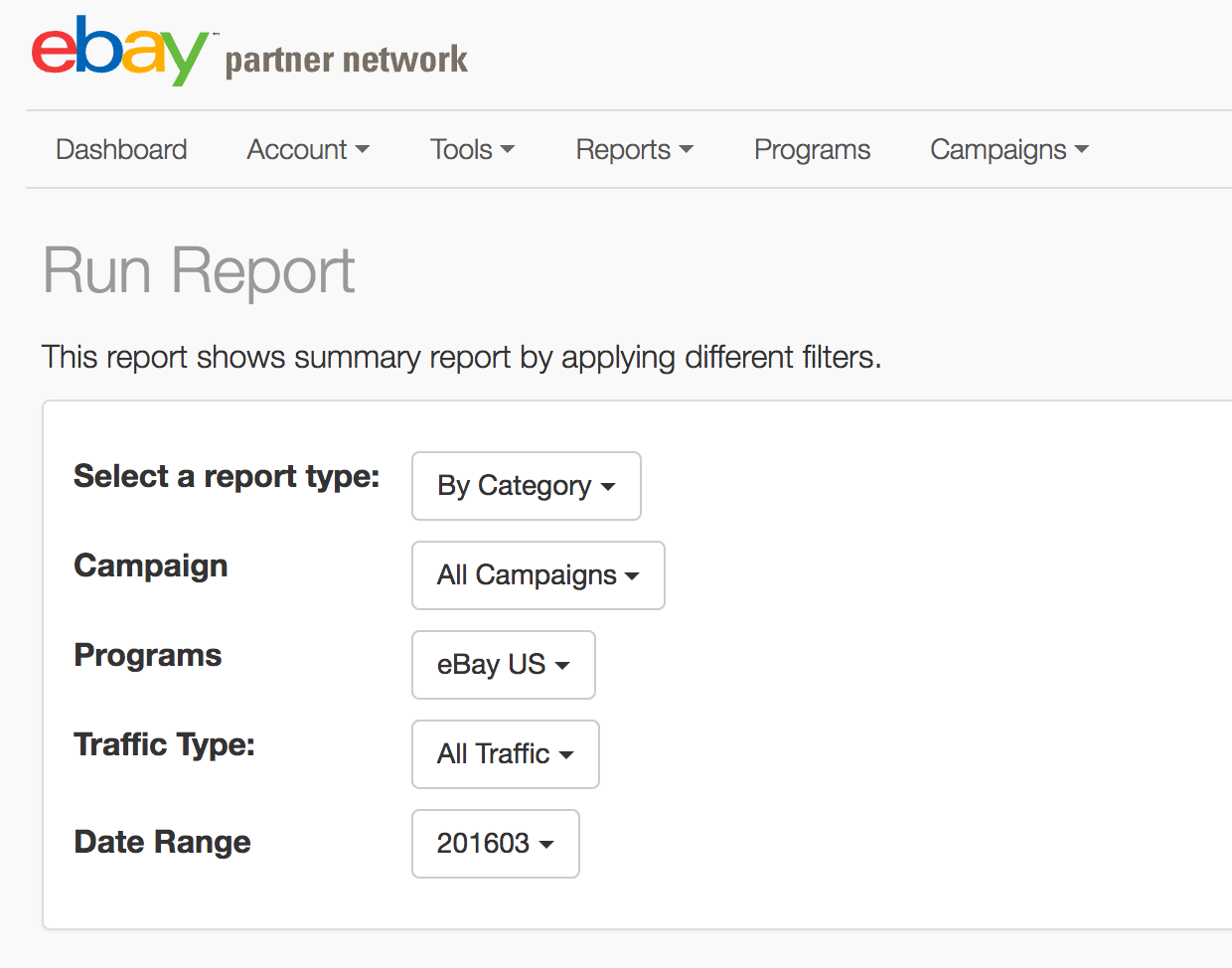 Options to generate a Performance Report when choosing "By Category" report type