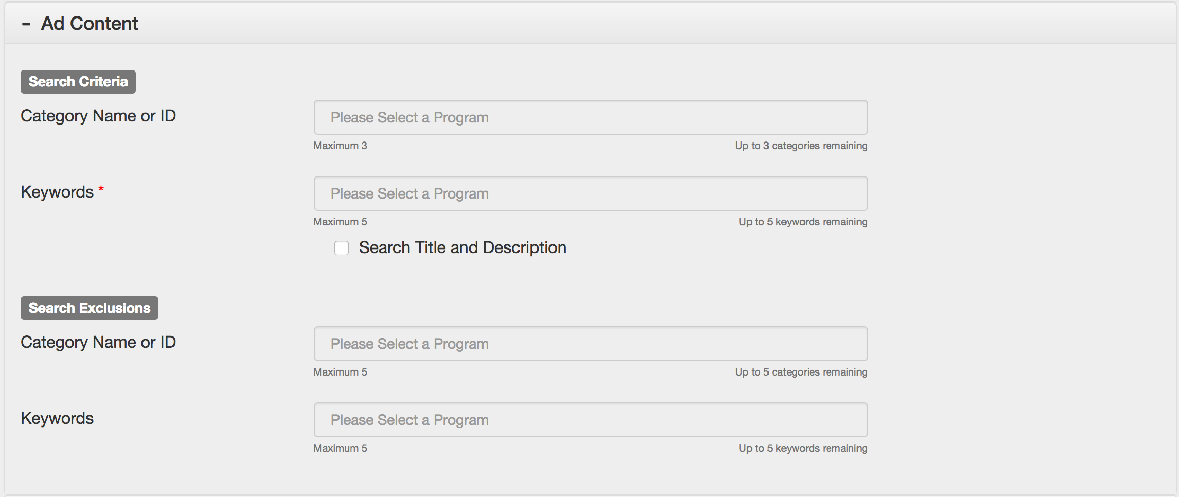 Search Criteria and Exclusions