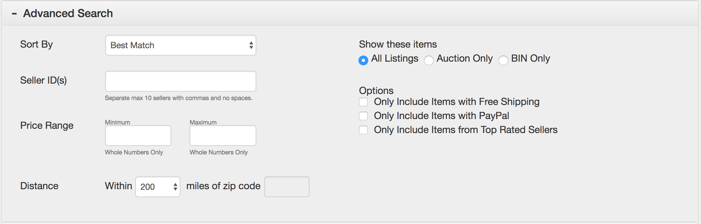 Advanced Search options