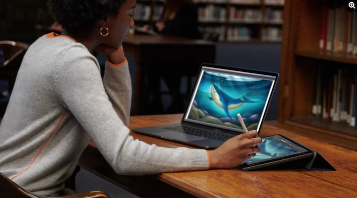 With MacOS Catalina you will be able to extend the display of your Mac to your iPad. This will require using an iPad compatible with Apple Pencil, which will act as your cursor.