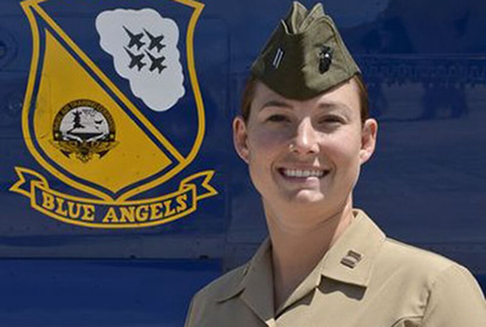 Congrats to Marine Capt. Katie Higgins, 27, the first-ever female Blue Angel. She will fly as a C-130 demonstration pilot starting in October. #navalacademygrad #airtech