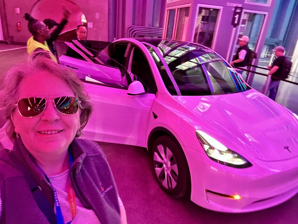 Sue rode on the Las Vegas loop in a Tesla car