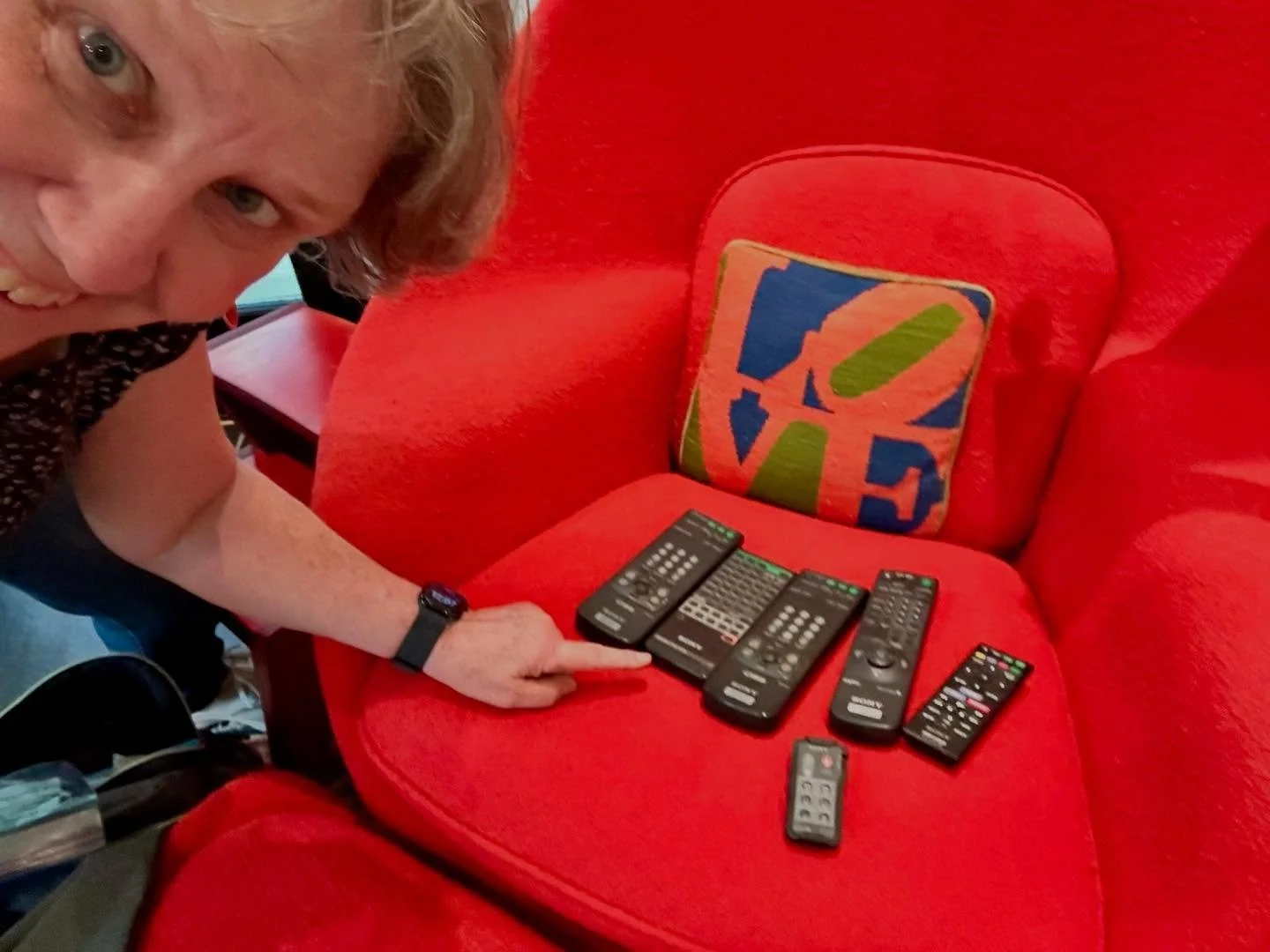 Sue helps a client figure out which remotes she doesn&rsquo;t need anymore. She&rsquo;s Wired will recycle them for you. #multipleremotes #remotepossibility #techcleanup