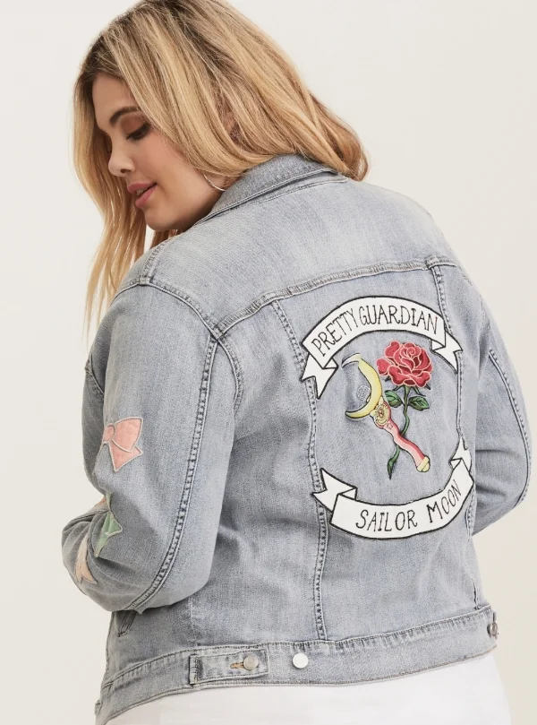 Patched denim jacket. Photo credit: Torrid