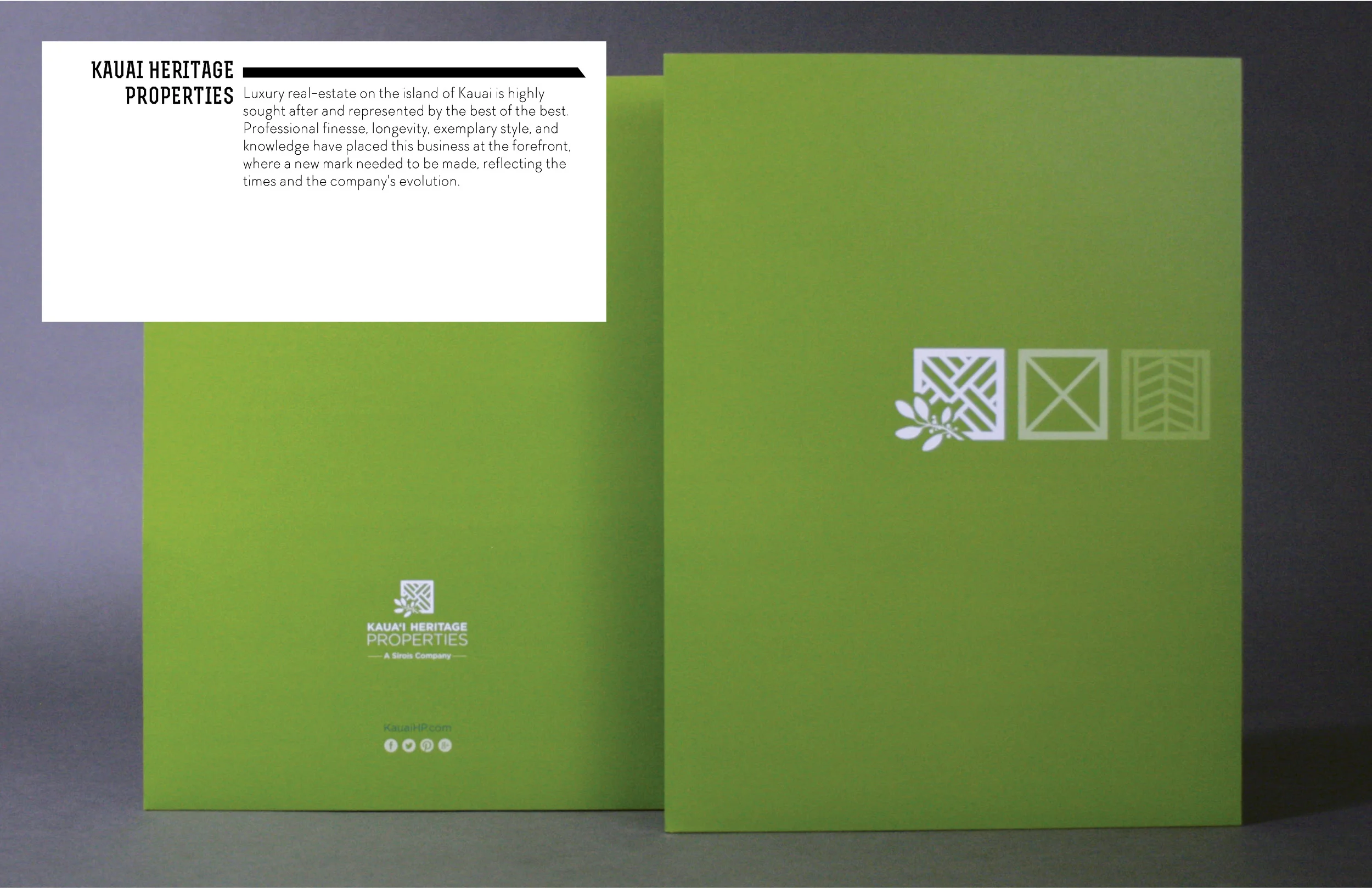   Deliverables   Logo ID Set &nbsp; &nbsp; &nbsp; [Letterhead, Envelope, Business Cards,       Mailing Label, E-Sig, Stamp]  Document Folder + Envelope Notecard Prospect Info Card Photography Art Direction Social Media Elements Web Graphics Web Brand