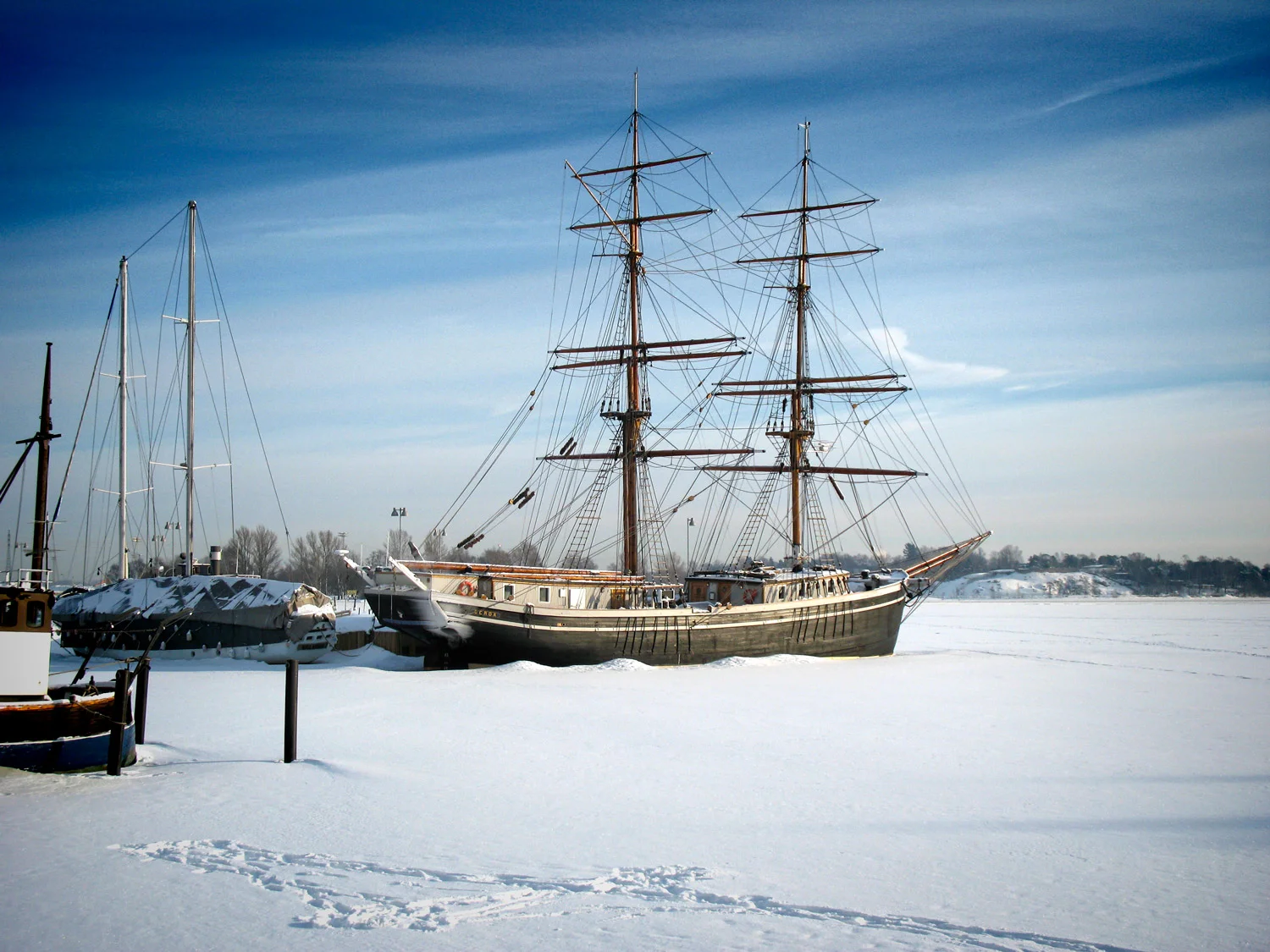 GERDA IN WINTER (Photograph)Replica of the brig "Gerda" at Halkolaituri Vedkajen, Helsinki, Finland (2011).
