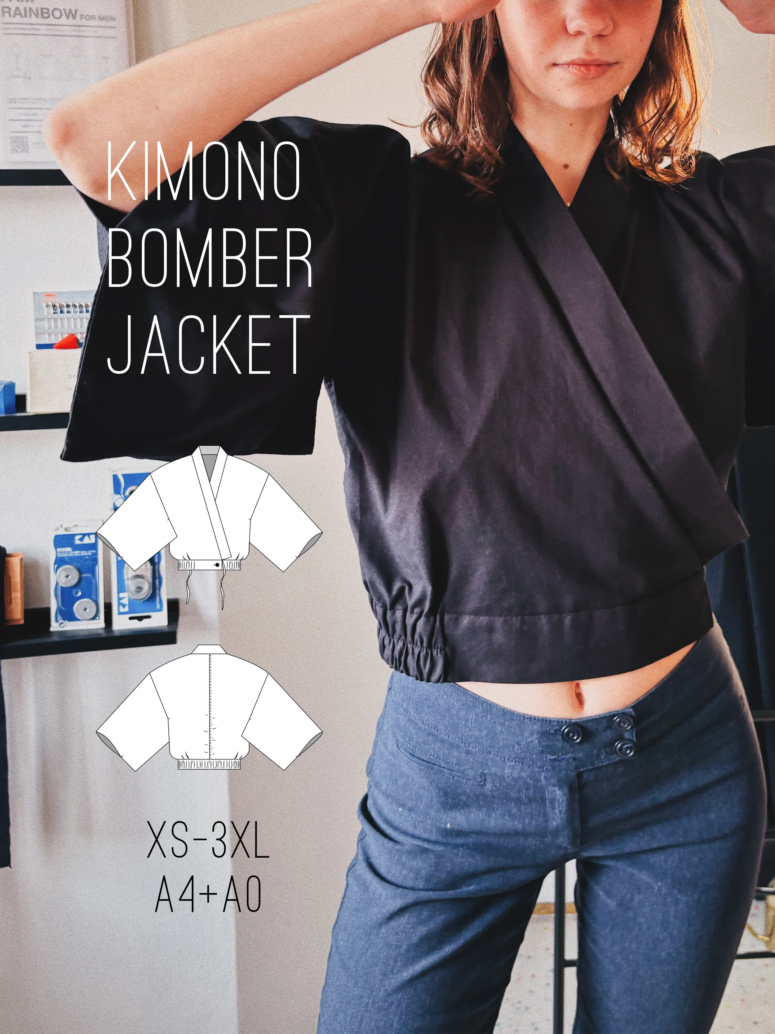 Kimono Bomber Jacket Sewing Pattern PDF, DIY Modern Fusion Clothes, Digital Pattern