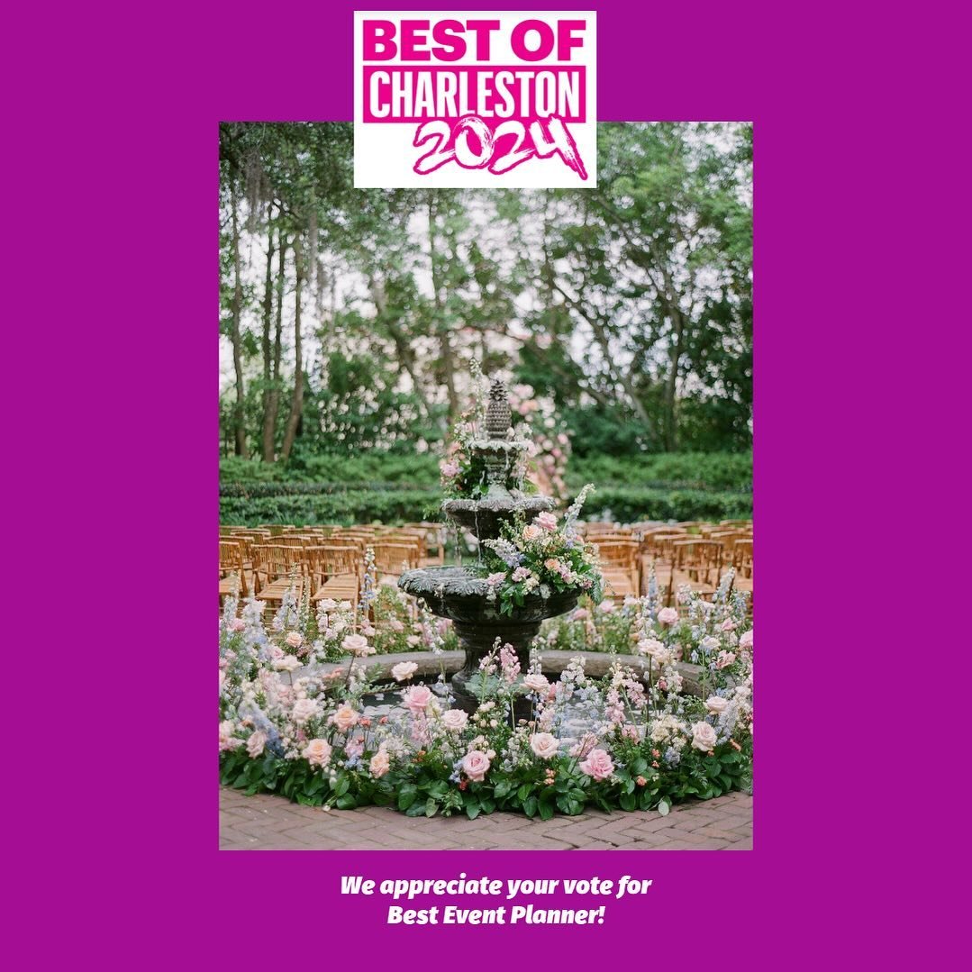 PLEASE VOTE Thanks to our wonderful clients and followers, we are a finalist for @chascitypaper Best of Charleston - event planning! We would greatly appreciate one more vote.  Link is in bio or cut and paste here https://bestof.charlestoncitypaper.c