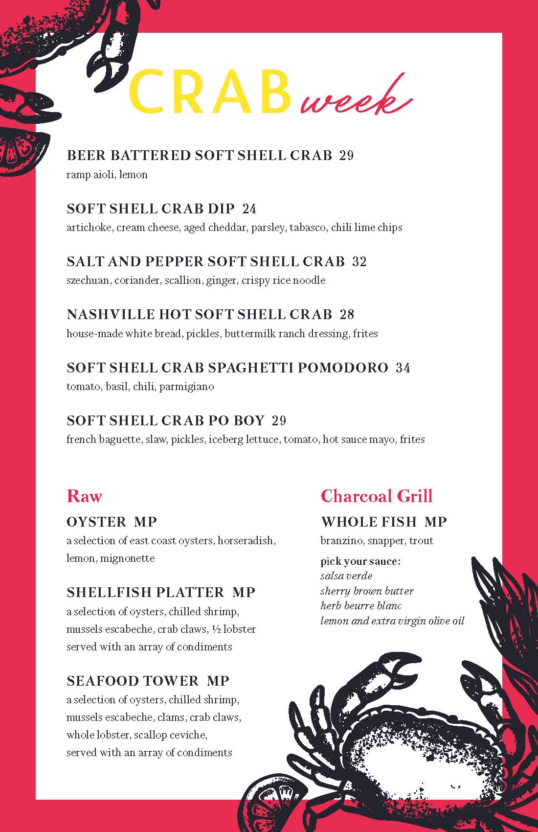 Crab Week Menu