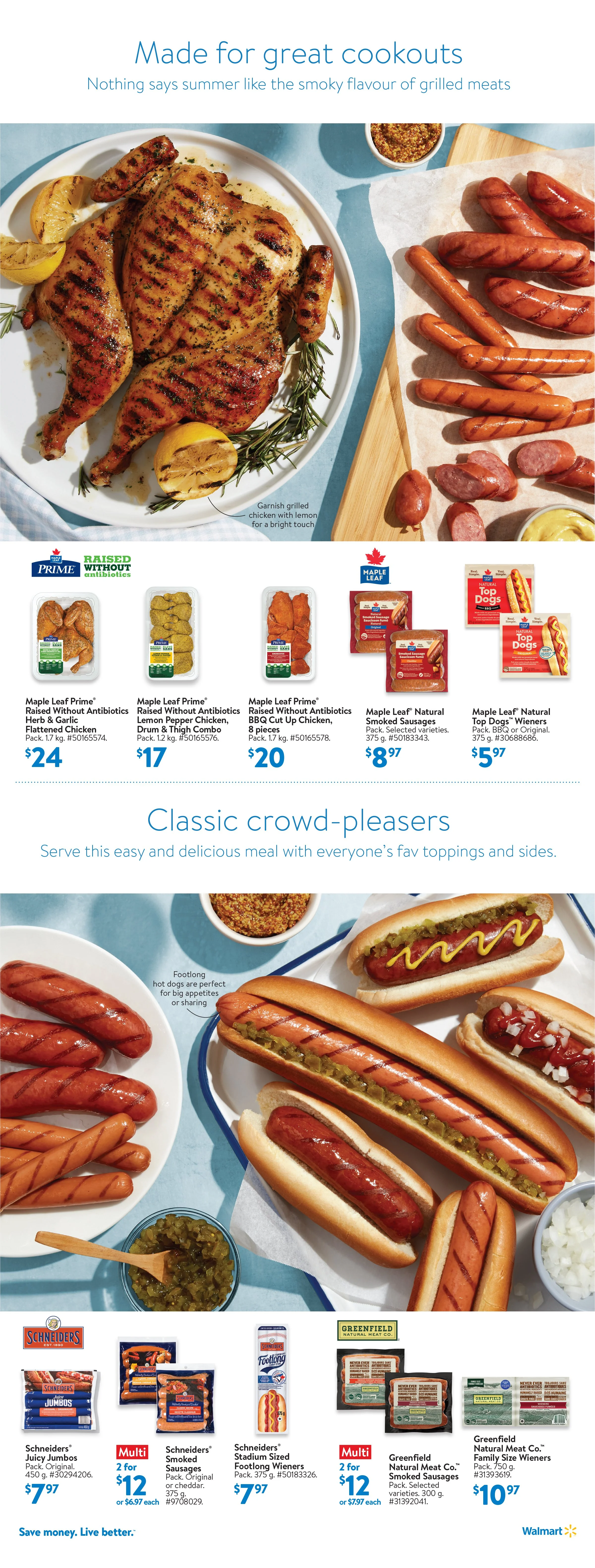 Walmart Canada, digital flyer, digest, spotlight, grilling, summer, food, bbq, burger, skewers, hotdog, sausage, fries, fruit salad, iced coffee, art direction, food photography