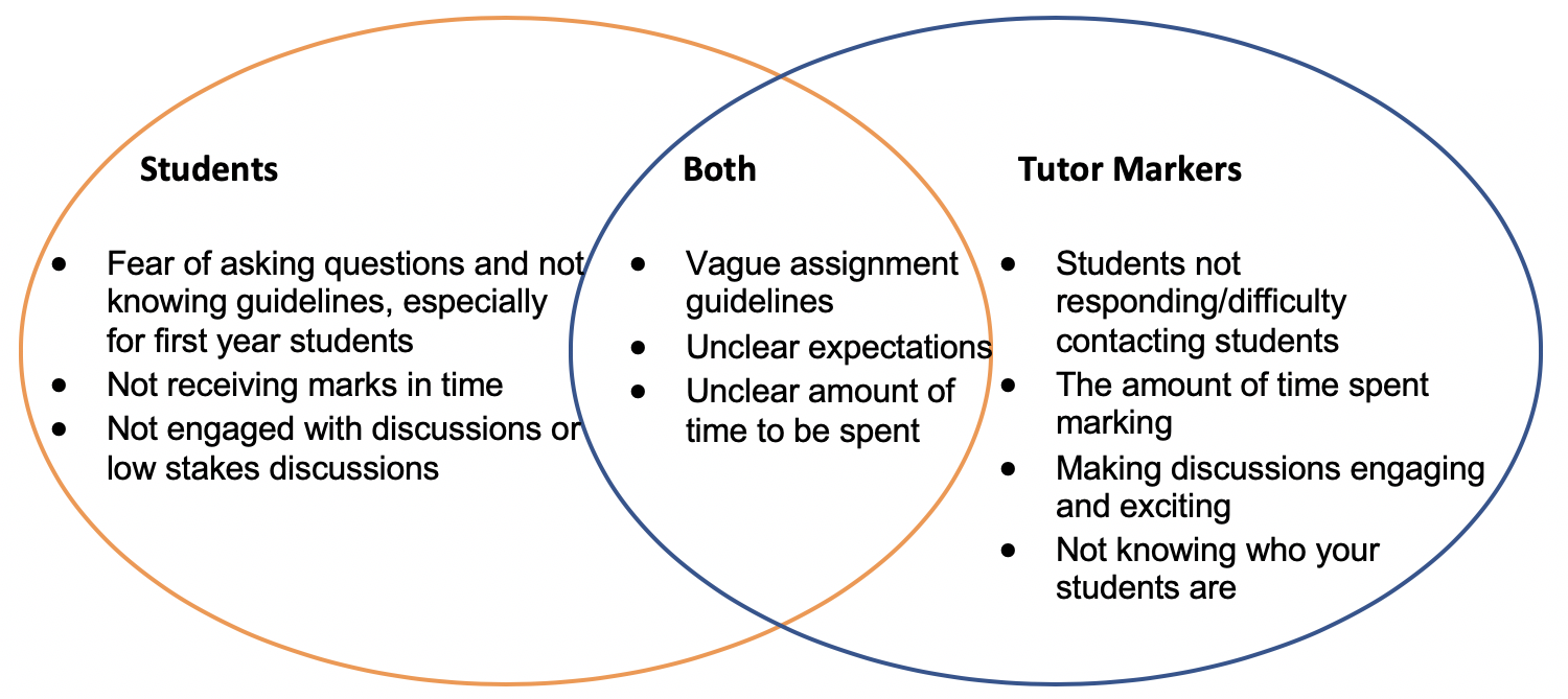 Issues and Concerns in the Online Learning Environment: Brainstorm of non-technical issues/concerns that might arise in Canvas for students and Tutor Markers (TMs) answers from the September 2018 TA/TM Day workshop.
