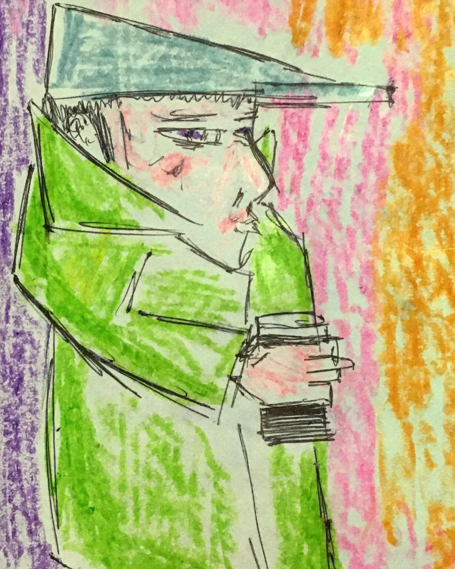 Guinness Drinker (Ink & Crayon on Envelope)