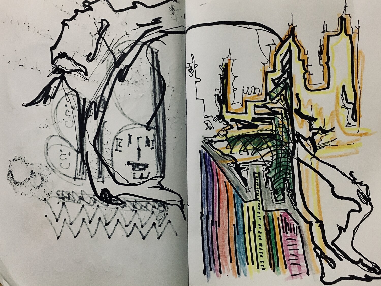 Two Page Amalgam (Ink & Marker on Paper)