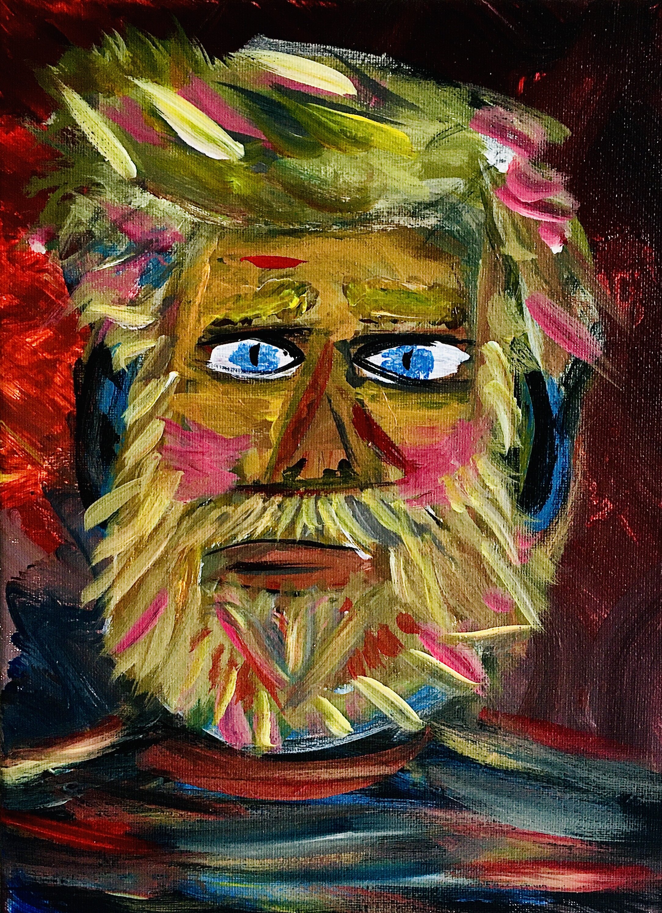 Self Portrait After Seeing Munch Exhibit (Acrylic on Canvas)