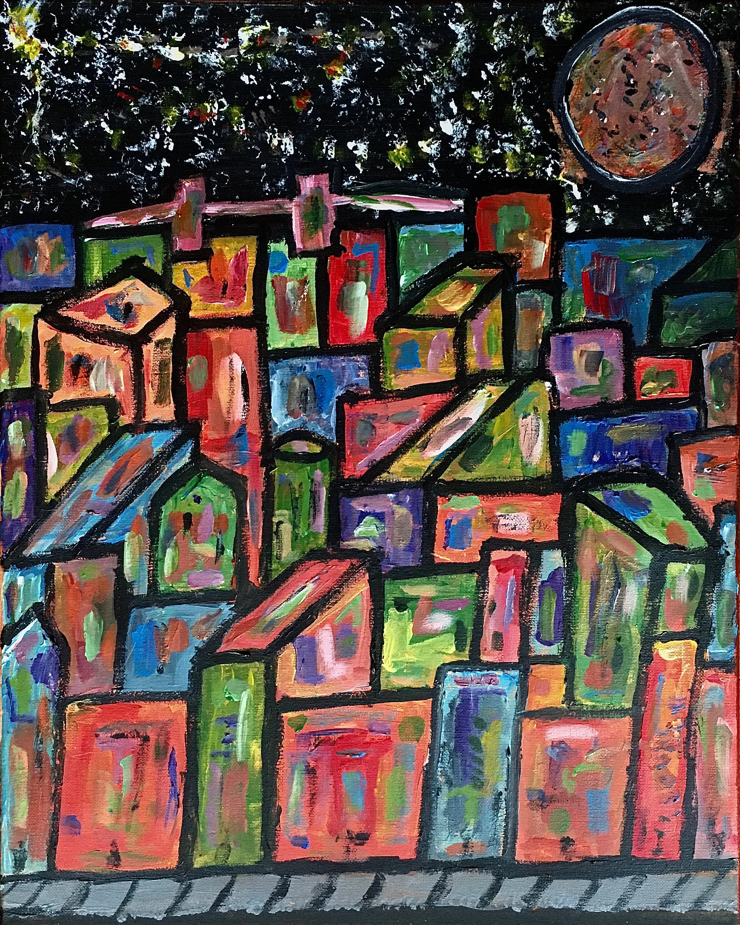 City at Night (Acrylic on Canvas)