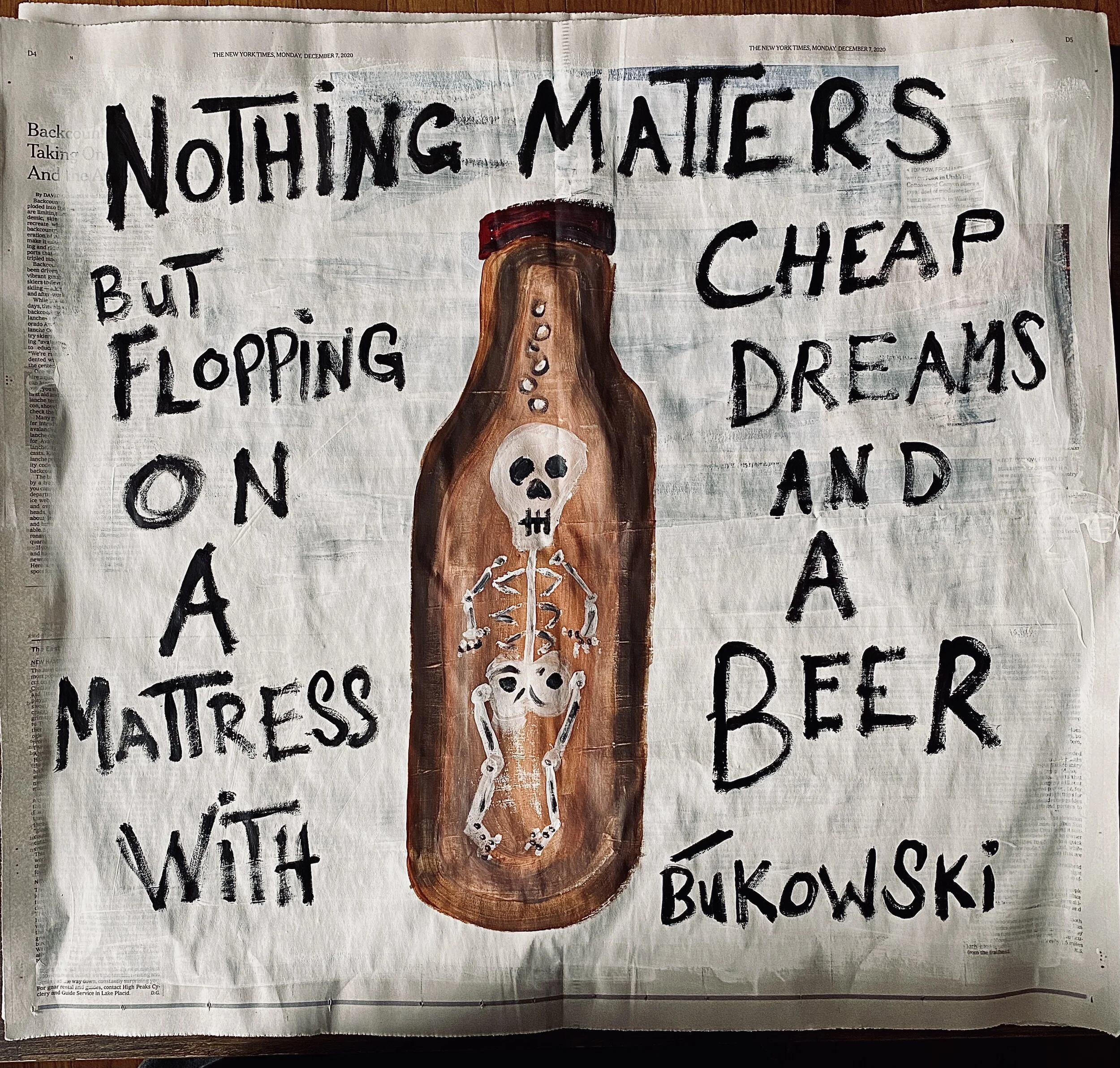 Cheap Dreams & Beer (Acrylic on Newspaper)