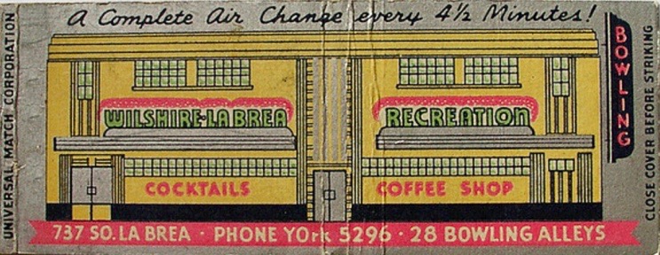 Matchbook of the bowling alley, circa 1940. via gettyimages.com.