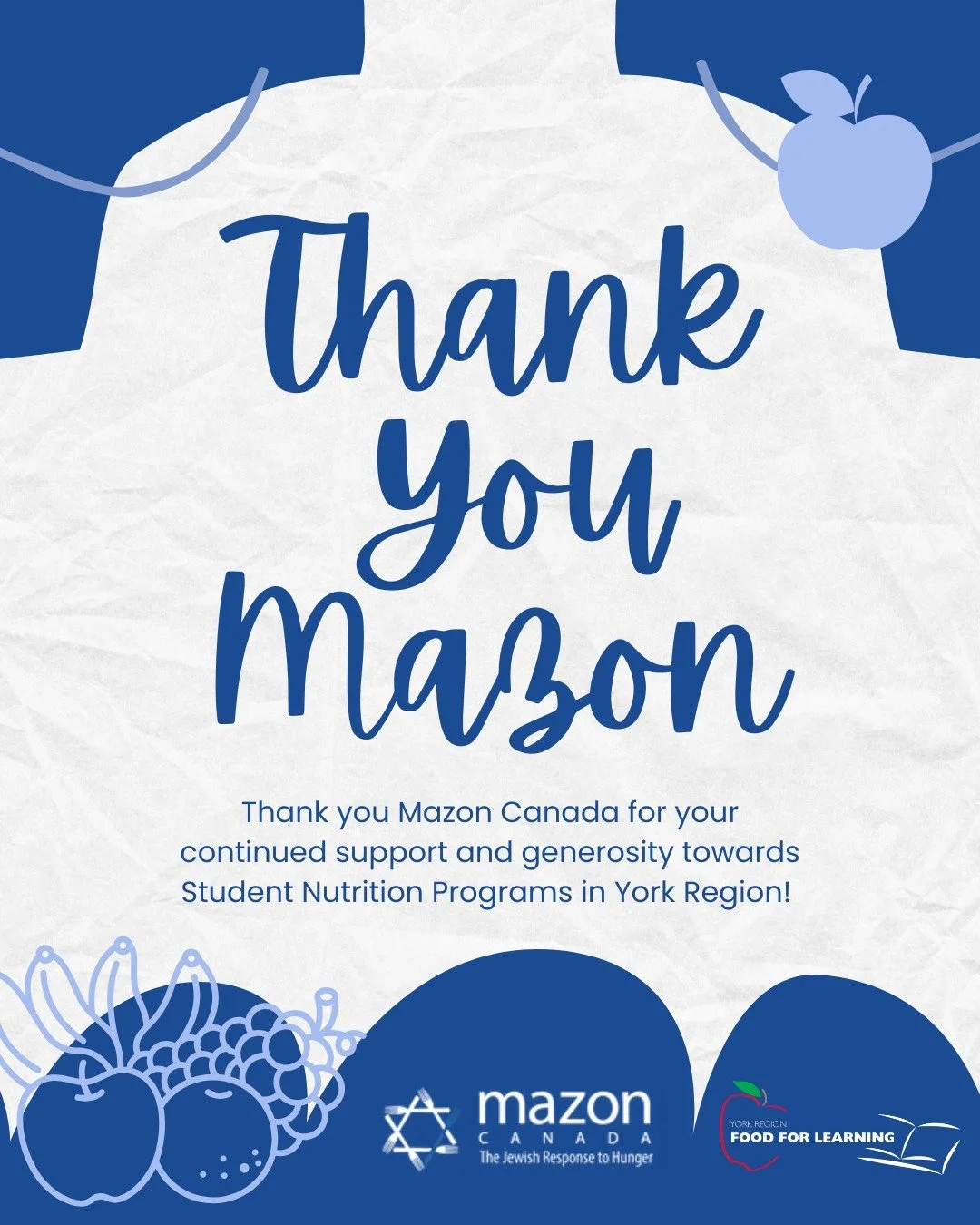 A huge thank you to @mazoncanada for their ongoing support of Student Nutrition Programs across York Region. Because of your generous grant we will be able to assist some of our highest needs school communities to be able to purchase thousands of add