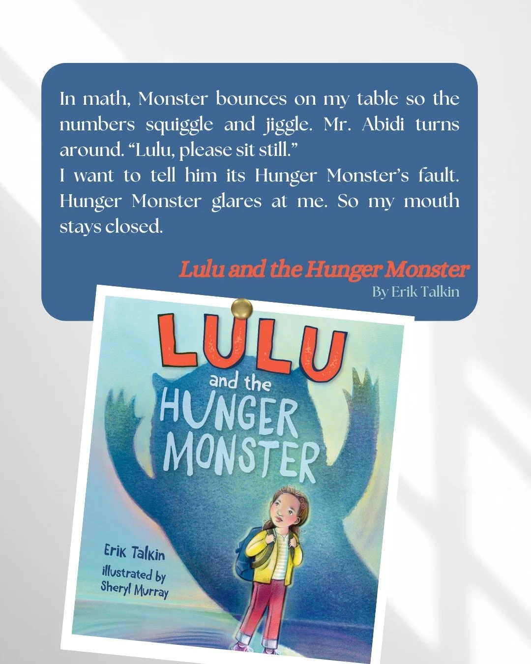 Looking for classroom resources to help guide your discussions on food insecurity, social justice and equity? Check out &quot;Lulu and the Hunger Monster&quot; by Erik Talkin. 
Lulu is an elementary aged student who is currently experiencing food ins