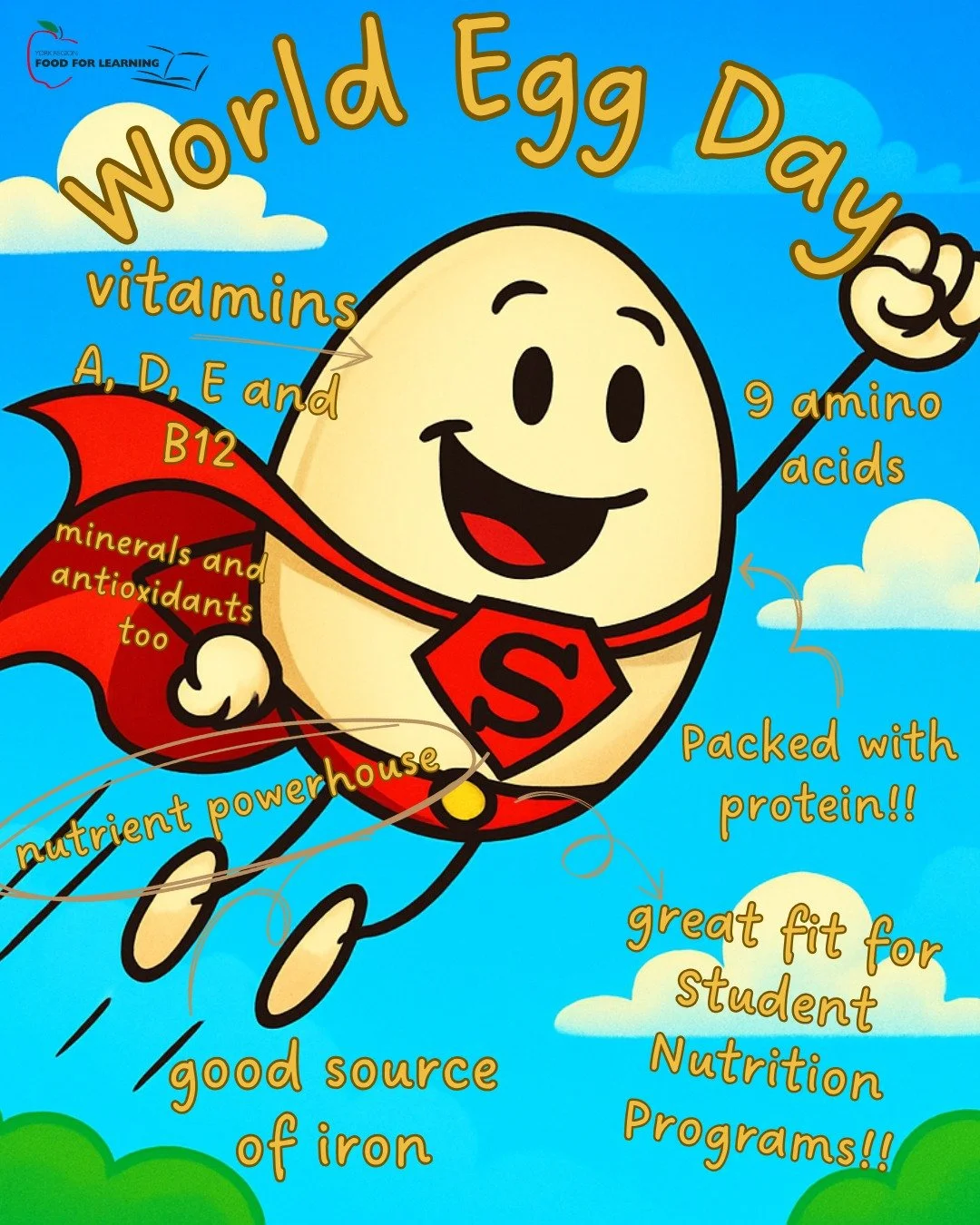 Three cheers for eggs! On this World Egg Day we take a moment to celebrate the nutritional powerhouse that is the egg. Full of protein, vitamins, iron and antioxidants eggs provide the sustained energy and nutrients our students need for healthy grow
