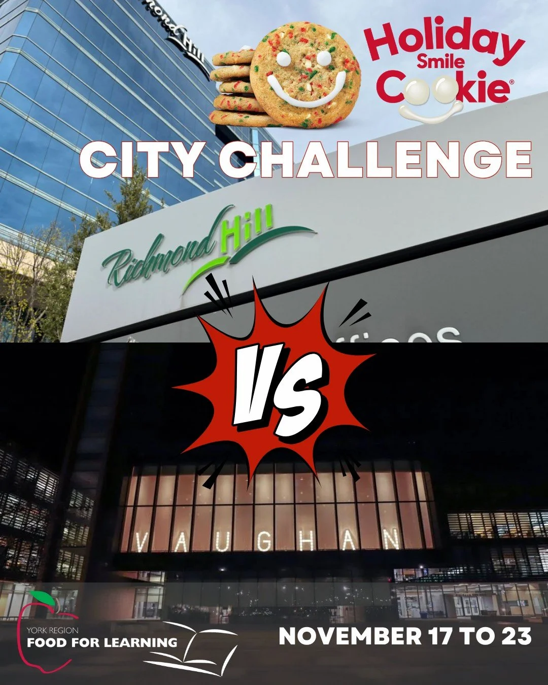 This is not your average cookie challenge - this time everyone wins!! We are challenging the City of Richmond Hill and the City of Vaughan to see which community will buy the most cookies!! From November 17 to 23 you can buy your cookie at any Tim Ho