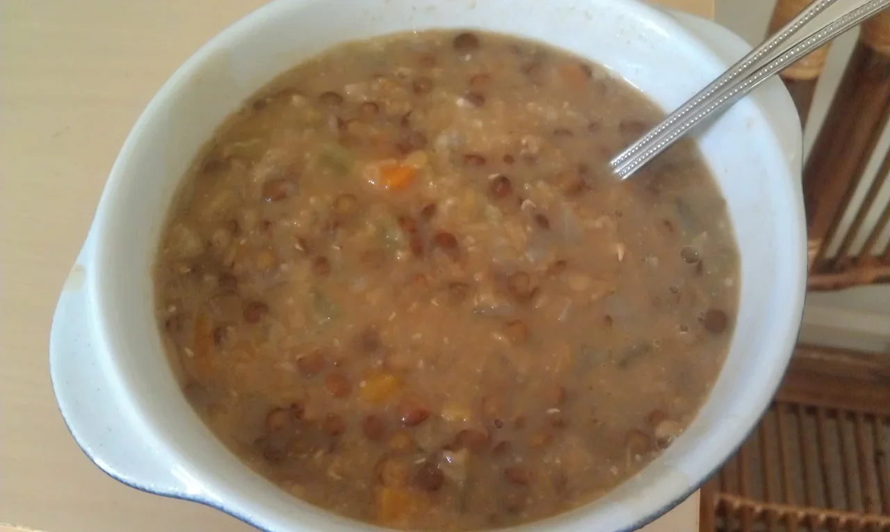 Another version of lentil soup
I used black and yellow lentils for this soup. The black lentils keep their shape in the soup. The yellow lentils melt into the soup and give it a very creamy texture.
I like to dice all the vegetables about the same size. It makes for a better presentation.
2 Tablespoons Olive oil
1 onion, diced
2 stalks of celery, diced
2 carrots, diced
1 medium potato diced
1 cup of black lentils
1 cup yellow lentils
5-6 cups vegetable stock
2 tsp. Sea salt
Pepper to taste
Heat the olive oil In a medium soup pot. Add the onion and cook for about 6 minutes or until the onion has softened. Then add the celery, carrots and potato. Stir. Cook for 2 minutes. Add the lentil and stock. Bring to a boil, lower the heat at simmer for 1 hour. *Stirring occasionally.
Now you can season your soup. Add the salt and pepper.
Note : I have found that sometimes when I add salt too soon in the cooking, the lentils can get hard. So just like cooking beans, I prefer to salt after they have cooked.
*Note: Have some stock reserved. As the soup thickens and the lentils absorb the stock you might have to add another cup of stock.