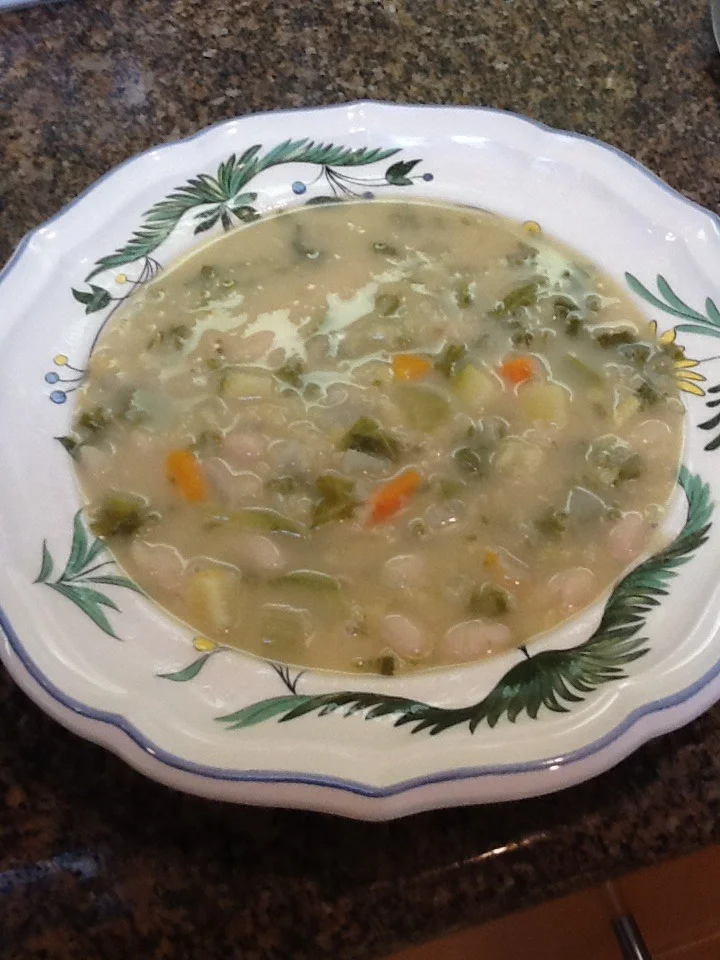 White bean and lentil soup.
This is a very easy soup to make. I used orange lentils and they all but disappeared in the soup but gave it a luscious thickness. I soaked and prepared my own beans, but you can use a can of beans if that is easier for you. I like to dice my vegetables all the same size. It gives a uniform look to the soup.
2 Tbsp. Olive oil
1 small onion, diced
3 stalks of celery, diced
2 large carrots, diced
1 medium size zucchini squash, diced
1 ½ cups of kale, finely chopped
1 cup orange lentils
2 cups cooked white beans
6 cups vegetable stock.
1 ½ tsp. sea salt
Pepper to taste.
Heat the oil in a large soup pot. Add the onion and cook about 5 minutes, add the celery, carrots, zucchini and the kale. Mix together and cook for 2 minutes. Add the lentils and stock. Cover the pot and simmer for 30 minutes. Add the beans and simmer for another 30 minutes.
Now add your salt and pepper. Sometimes if you add the salt to the lentils beans during cooking, it can make them tough.
For the beans.
Place the beans in a large bowl. Fill the bowl with water. The beans are going to expand and you need enough water for this process. Cover with plastic wrap and set aside for 6 hours or overnight
Drain the beans and place in a pot of fresh water. Add 1 onion, cut in half, a stalk of celery and 1 carrot. Bring to a simmer, cover and cook about 1 hour. Taste a few to see of they are done.
Drain the beans and transfer to a bowl.
Note: they only last a few days in the fridge, but they freeze very well.