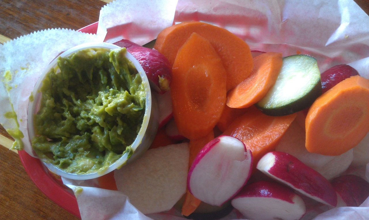 I was out with a friend yesterday at our favorite taco shop, Tacko on Fillmore Street in San Francisco. We always order the Skinny Guacamole. Instead of chips ( highly acidic), it is served with sliced vegetables.
Next time you are out and see guacamole on the menu, ask for some sliced vegetables. Most places will be able to accommodate you. Trust me, you don’t need the chips, nor will you miss them.
You can make this at home too.
Easy Quick Guacamole
2 avocados, mashed
4 tablespoons of your favorite salsa
Mix together and put into a serving bowl. Add you sliced mixed vegetables and serve.
Make your own salsa.
Put all in a blender and just pulse a few times, for a chunky salsa. I like all of my ingredients to be about the same size, so when I blend them together it comes out looking better.
2 cups roughly chopped tomatoes, you can use any type.
½ small onion, sliced
½ red bell pepper, chopped
1 small jalapeño pepper, seed and pulp removed. (Start small you can always add heat)
1 tablespoon cilantro or parsley.
Juice of 1 lime.