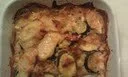 Potato Leek and Zucchini Gratin
This is a warm and satisfying dish. It can be a main course for a vegetarian diet with a side salad or it can be a side dish to serve with your dinner. You can make it earlier in the day and heat it up for your meal.
2 cups leeks, chopped (about 2-3 leeks depending on size)
½ yellow onion, sliced thin
2 cups zucchini, sliced thin (1 large or 2 small)
3 large potatoes, sliced thin
¾ cup hot vegetable stock
¼ cup grated Parmesan Cheese
2 Tbsp olive oil
1 1/2 Tbsp clarified butter
1 garlic clove
1 tsp salt
1 tsp pepper
Heat oil and ½ tablespoon of the butter in a large skillet and saute the leeks and onions until soft, do not brown. About 5 minutes. Add the zucchini and potatoes and season with the salt and pepper. Cover and cook for 5 minutes.
Use the other ½ tablespoon of butter to coat a baking dish (8x10). Rub the bottom and sides with the garlic clove. Pour the contents of the skillet into the baking dish. Sprinkle on ½ of the Parmesan Cheese. Stir. Pour in the hot stock. Sprinkle the rest of the cheese on top. Dot with ½ tablespoon of butter. Bake in a preheated 350 degree oven 30-40 minutes.
Note: if you want to reheat, just dot with butter and put back into the oven for 15 minutes.