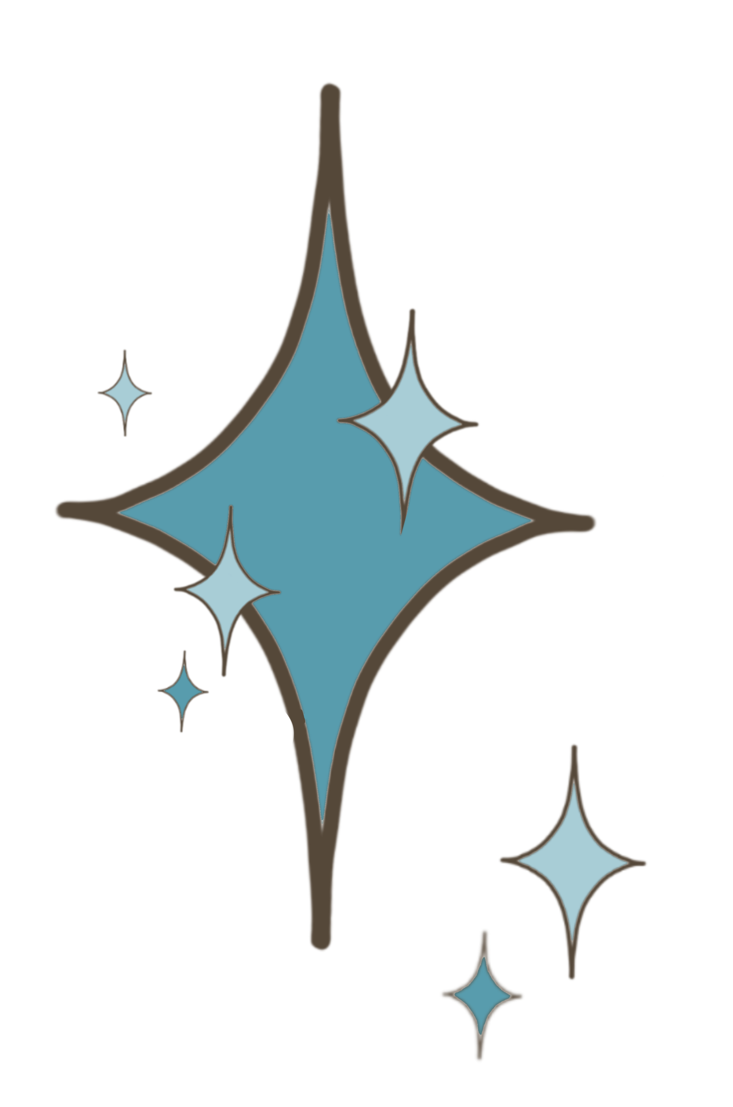 A blue sparkle icon with a brown outline and four smaller stars surrounding it.