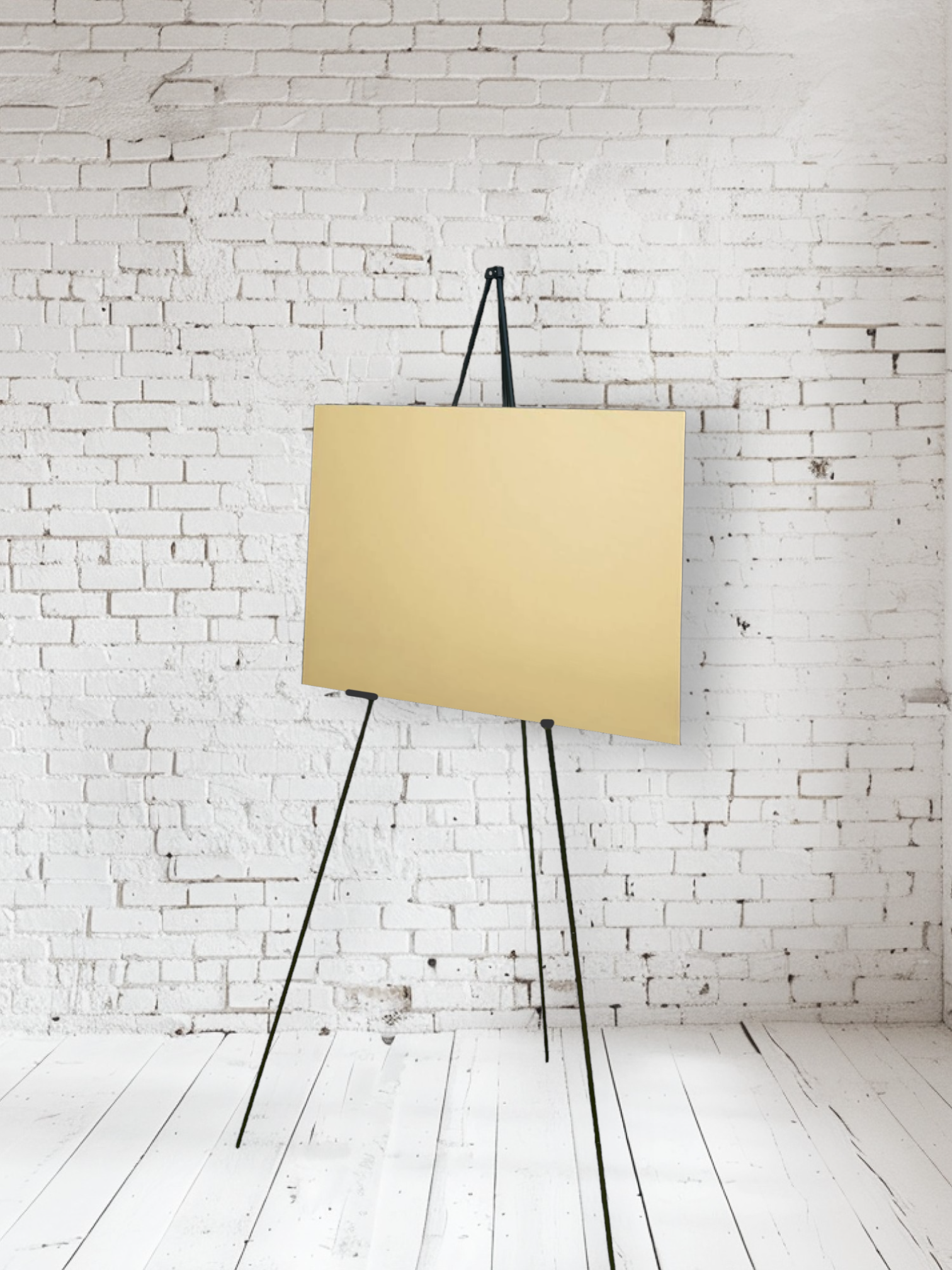 Gold mirrored sign easel in Room with plants image.png