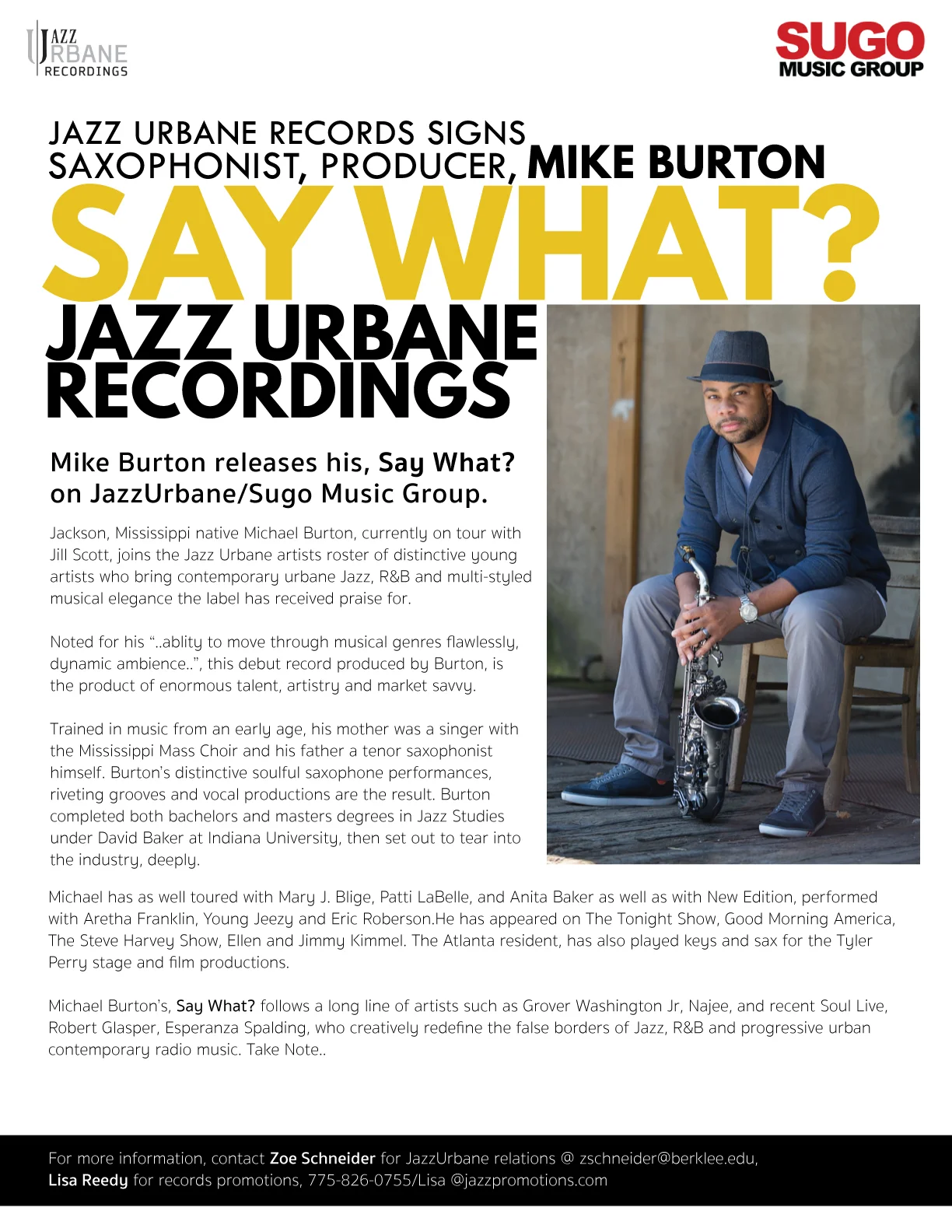 Jazz Urbane Records signs saxophonist, producer, Michael Burton