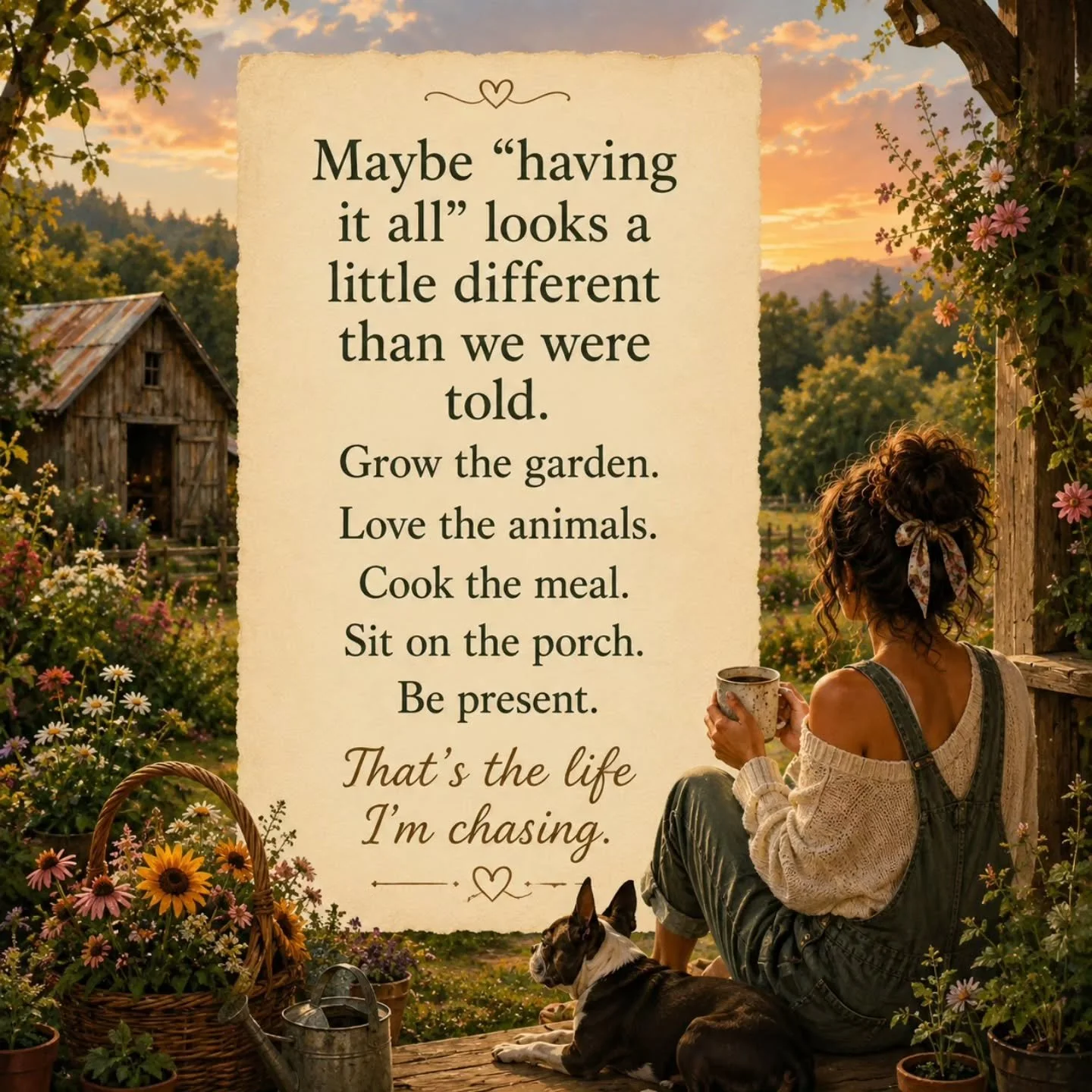 We were told to go to school,  get the degree,  land a career,  climb the ladder, but the house,  get the car,  hay married,  have babies,  do it all. 

I think they got it wrong.  That doesn't make you happy or have a good life.  It makes you stress