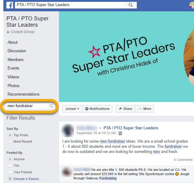 Facebook groups, like PTA/PTO Super Star Leaders, are a fantastic source of information about successful PTO fundraisers and ones you should avoid. There are always posts about school fundraising in the feed, or you can use the handy search box in t…