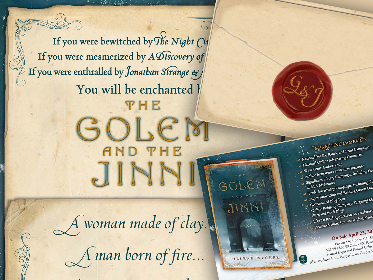 Brochure created for the bestselling novel The Golem and the Jinni.