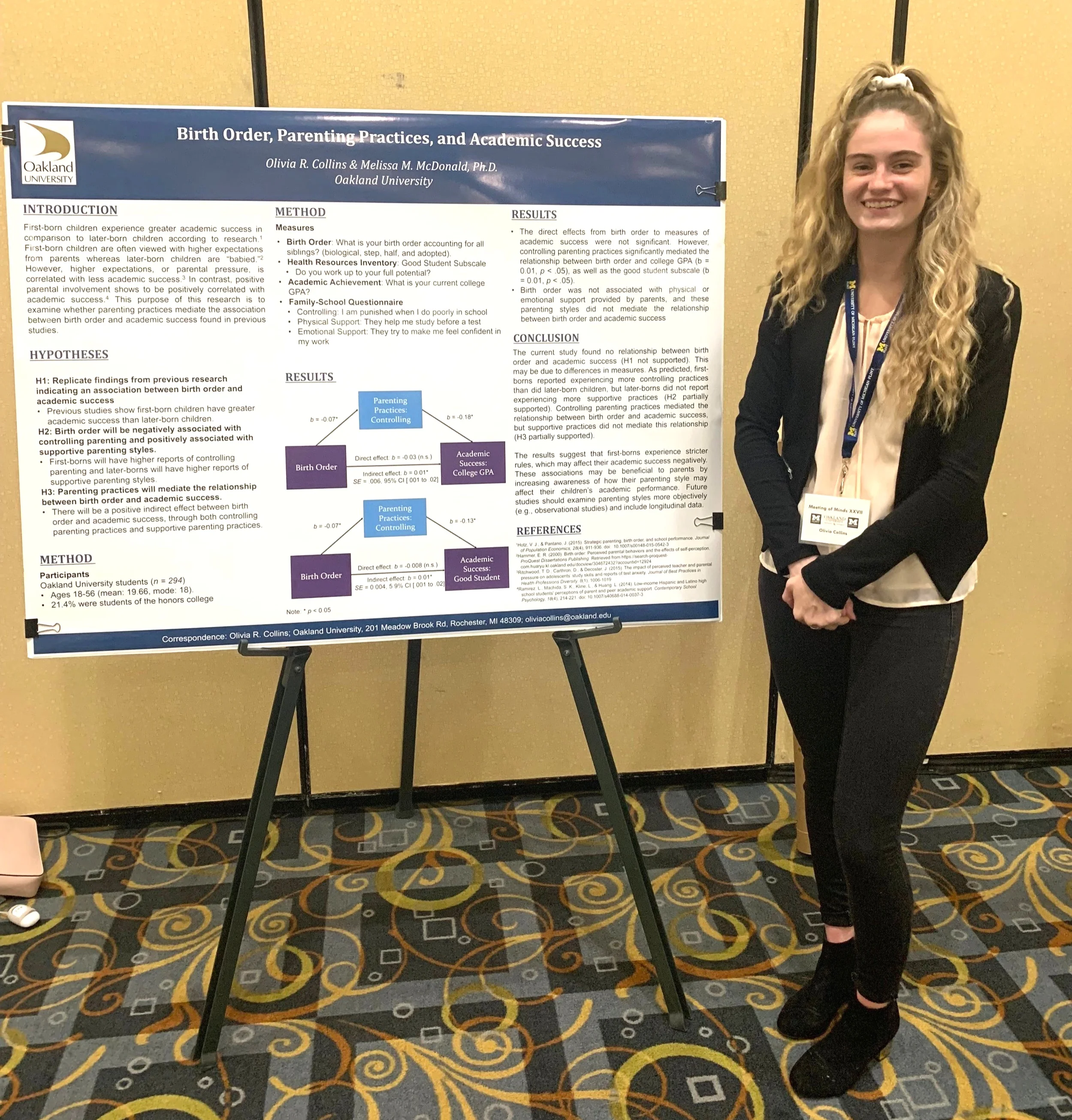 Olivia Collins presenting her Honor's Thesis at the Meeting of Minds Conference