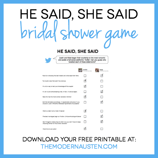 He Said, She Said Bridal Shower Game Printable — The Modern Austen