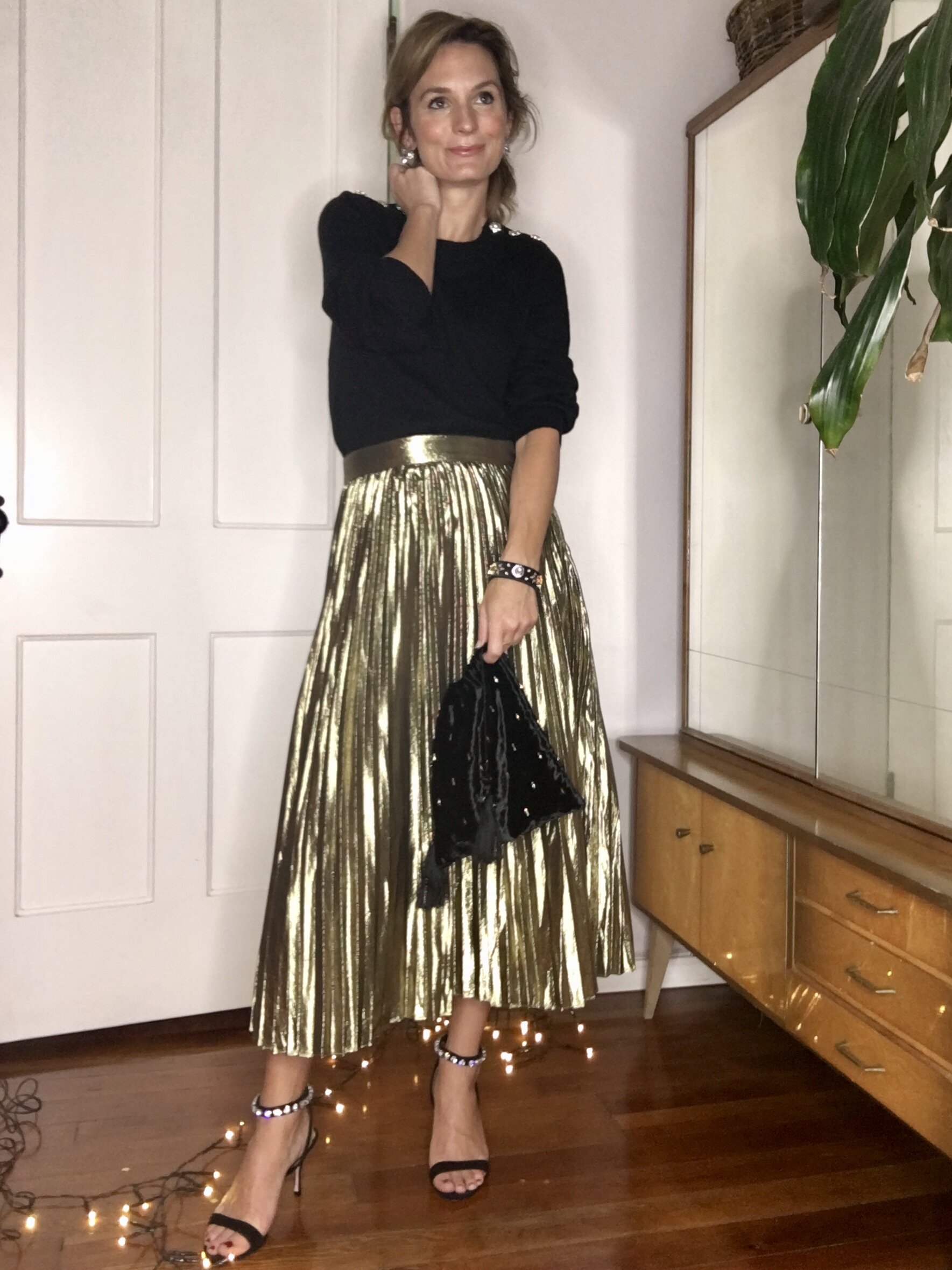 Gold Long Pleated Skirt | ShopStyle